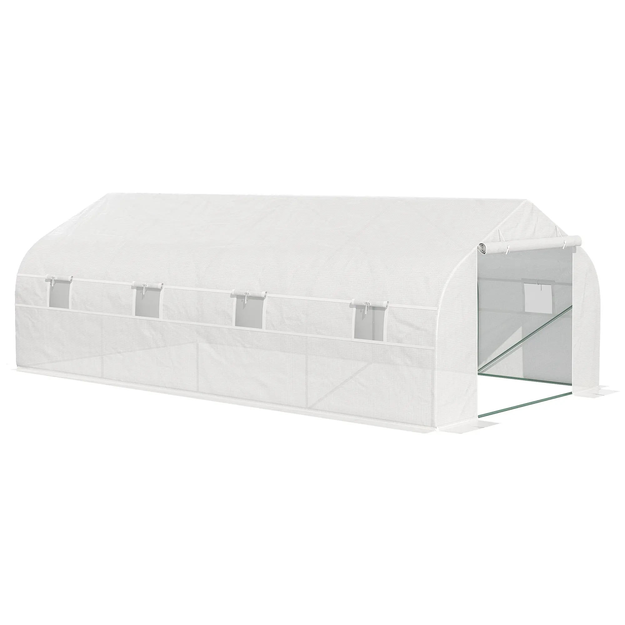 Garden Greenhouse 6x3x2 m Tunnel Type for Planting Vegetables with 8 Breathable Windows and Roll-Up Zipper Door Steel White