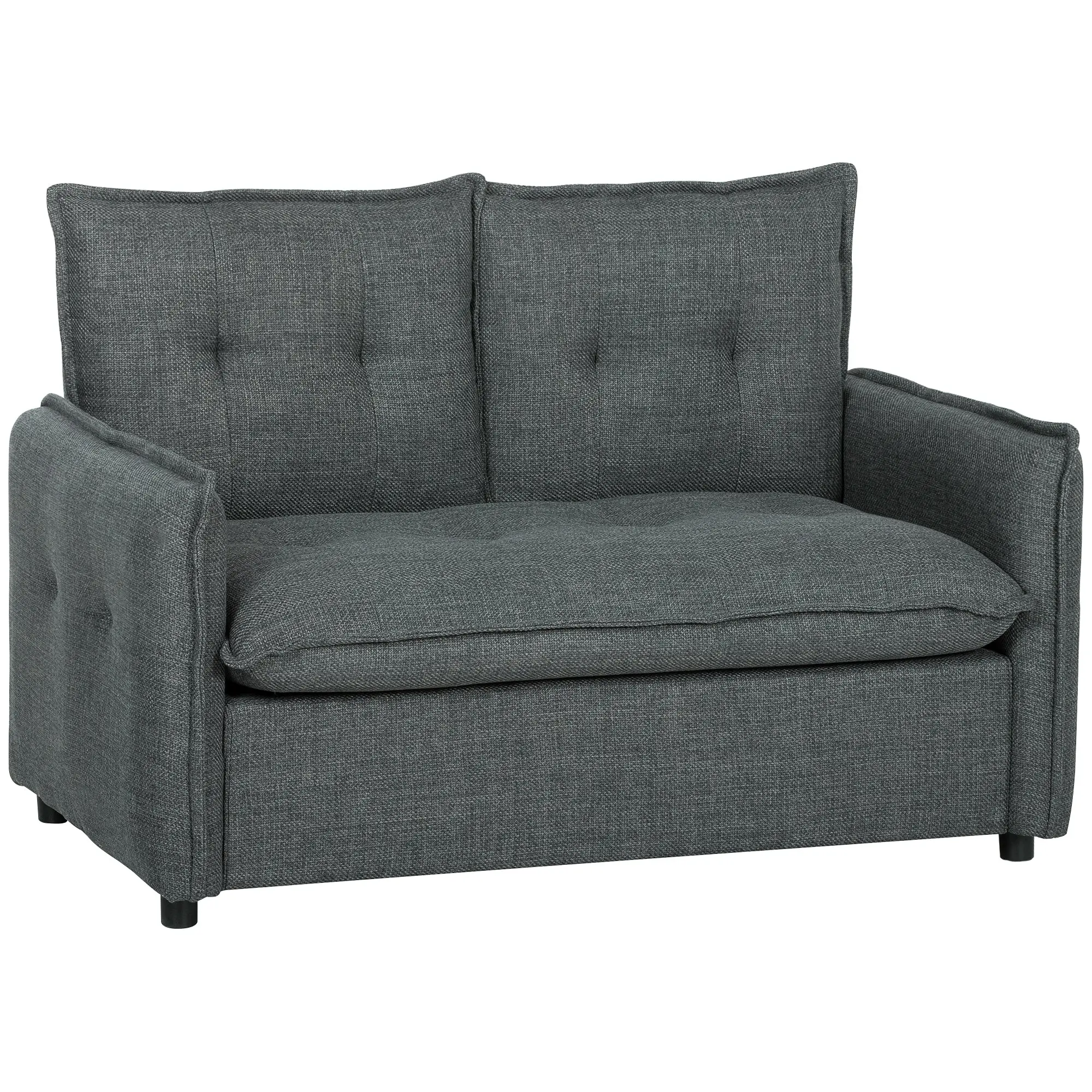 2-Seater Sofa, 131 cm (52 in) Modern Upholstered Loveseat with Pocket Springs, Button-Tufted Back, Linen-Look Fabric, Dark Gray