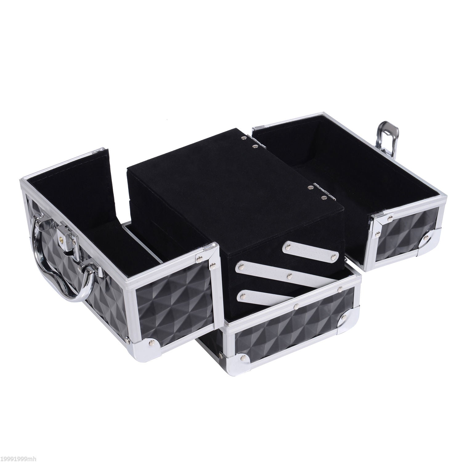 HOMCOM Make-up-Koffer - Kosmetikaufbewahrung - 3-stufige Aufbewahrung mit Spiegel und 2 Schlüsseln, Maße 20L x 15B x 15H cm Schwarz