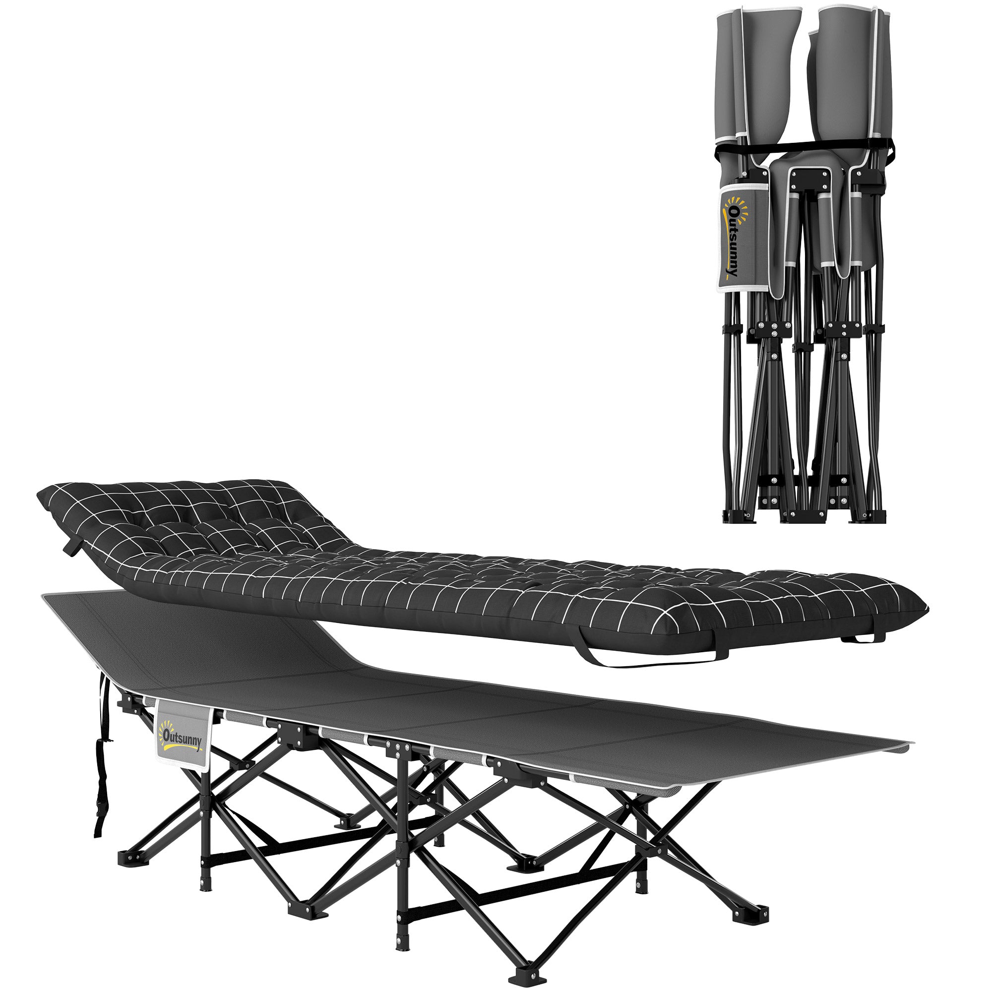 Outsunny foldbar camp bed med madras og transporttaske 190 x 67 x 37 cm - Gæsteseng til op til 150 kg - Foldeseng til voksne - Indendørs, udendørs, have, camping og rejser