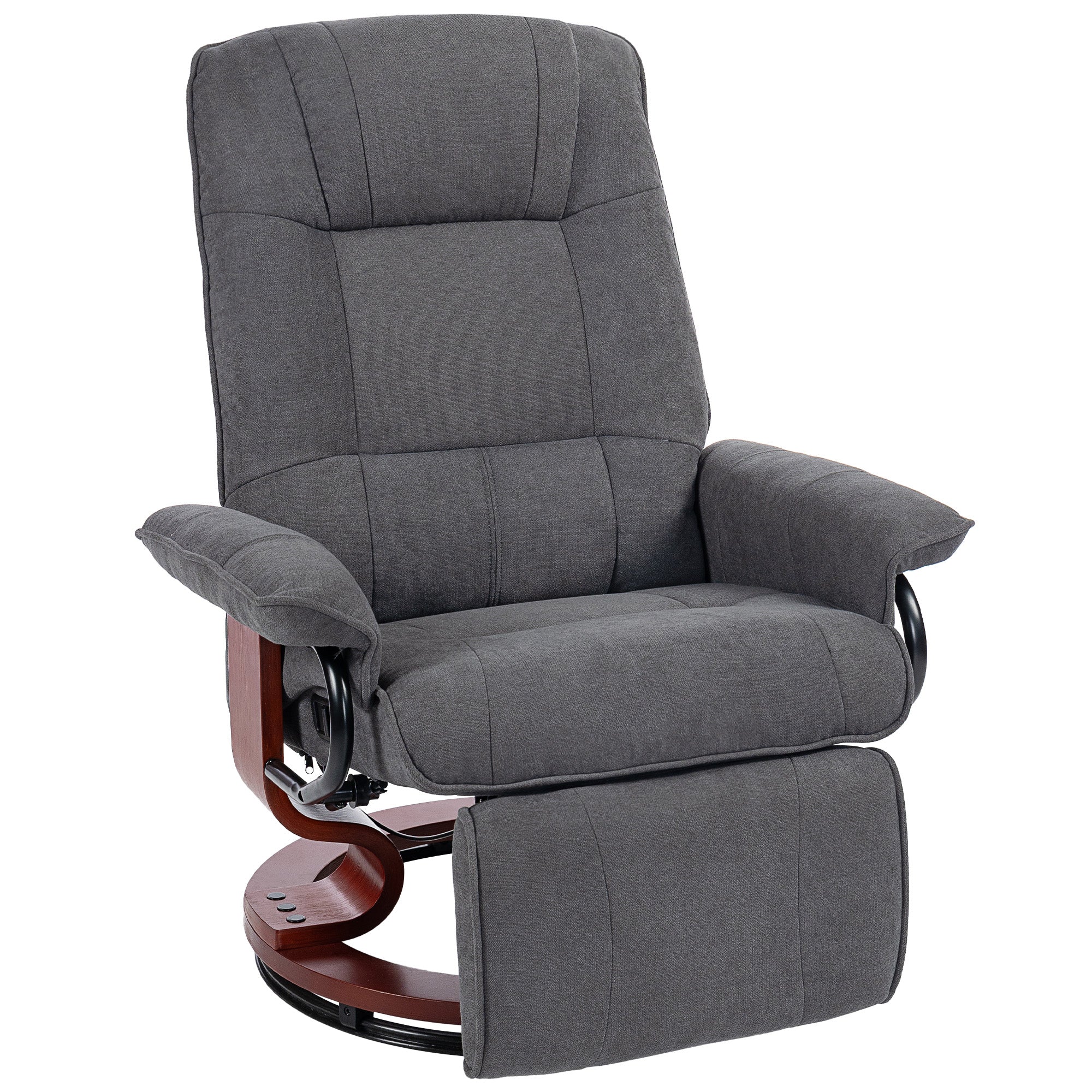 HOMCOM Relaxsessel mat verstelbarem Fousstëll, 360° rotéierbar, Massivholz-Been, Stoff am Leinen-Look a Griis