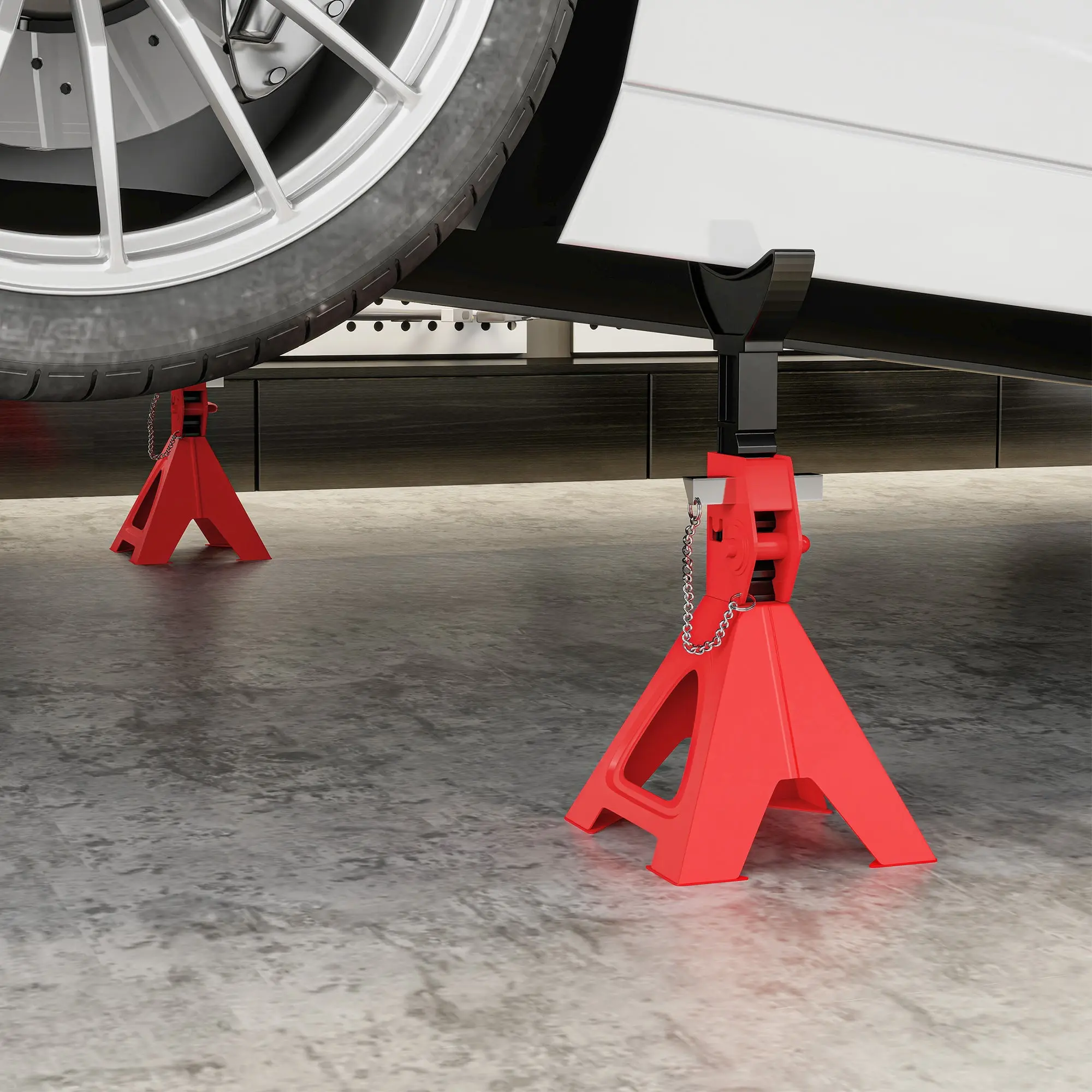 Set of 2 Car Jacks, 3-Ton Lifting Capacity, Adjustable Height from 290 to 418 mm, Large Base with Safety Pin, for Vehicle, Caravan, Workshop, Garage, Red