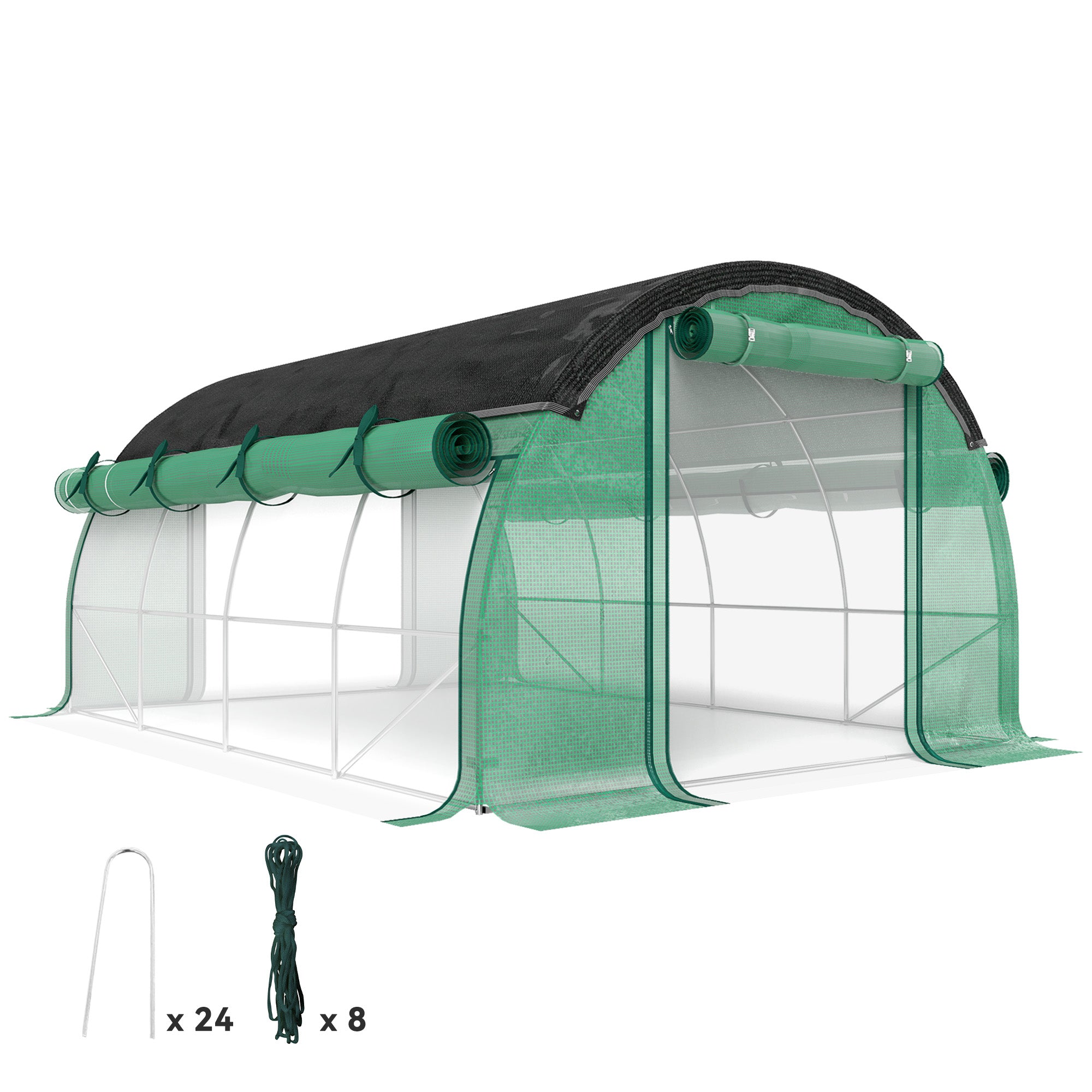 Greenhouse 4 x 3 x 2 m Foil Greenhouse with 8 Windows, Roll-Up Doors, Roll-Up Side Walls, UV-Resistant Foil Tunnel, Winter-Proof Tomato Greenhouse with Ground Anchors