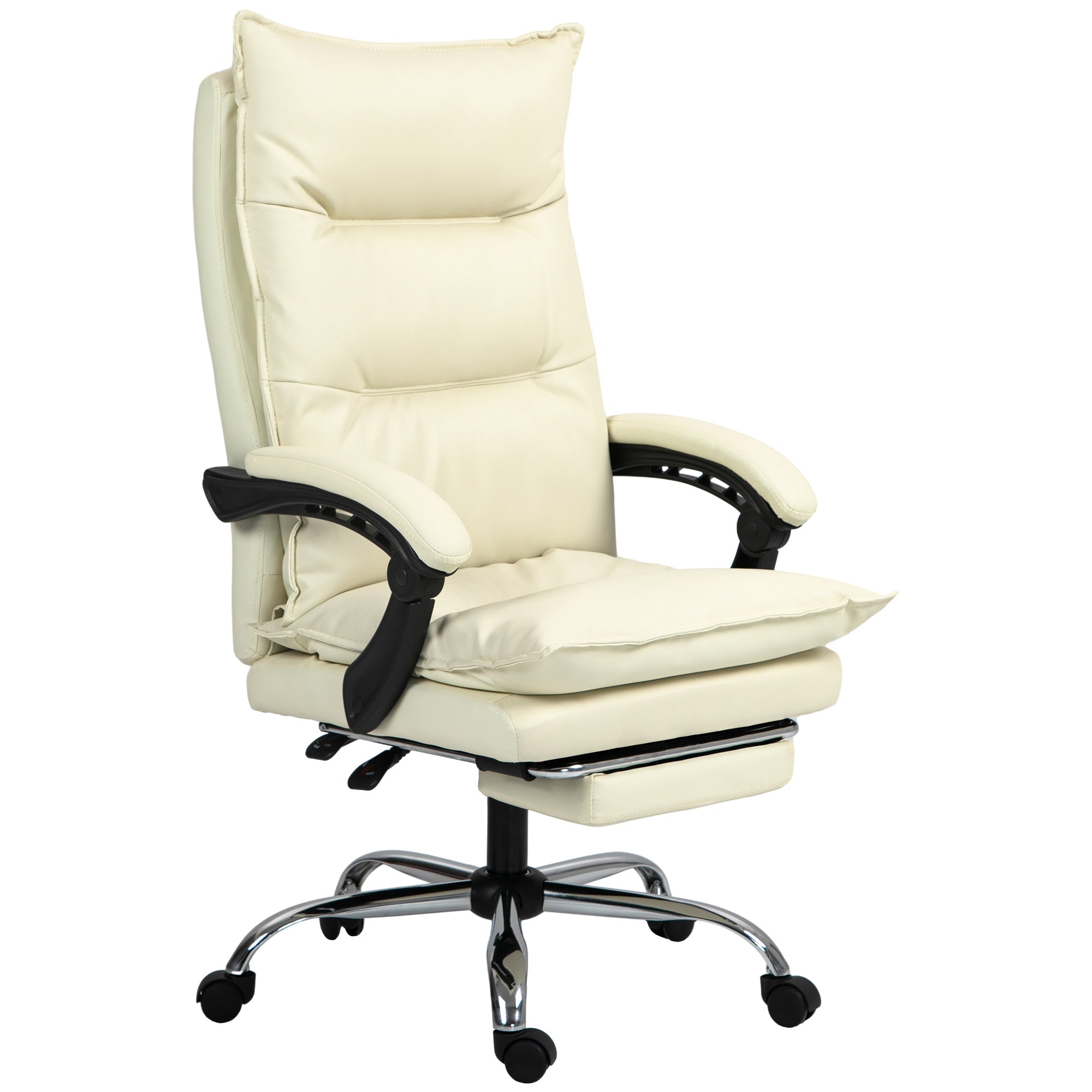 Vinsetto ergonomesche Bürostull, 155° Récklehne mat auszéihbarem Fousstëll, einfach ze botzen PU-Kënschtläder, gepolstert Armlehnen, schwenkbar & héichverstellbar, Beige
