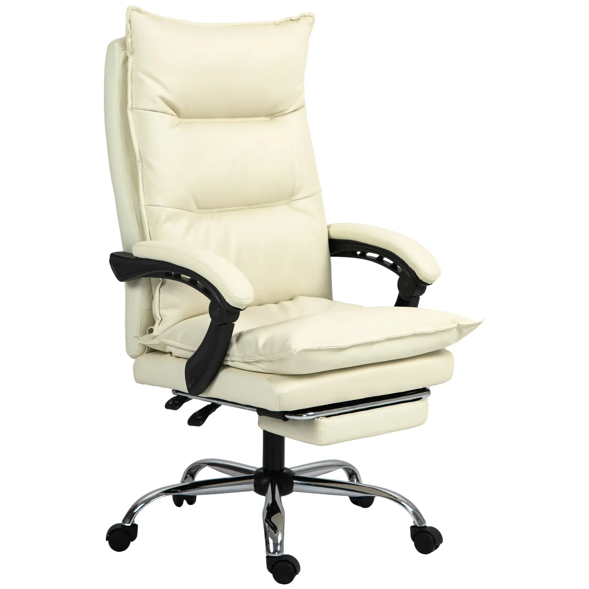 Ergonomic Office Chair, 155° Recline with Retractable Footrest, Easy-Clean PU Leather Desk Chair, Padded Armrests, Swivel & Height Adjustable, Beige