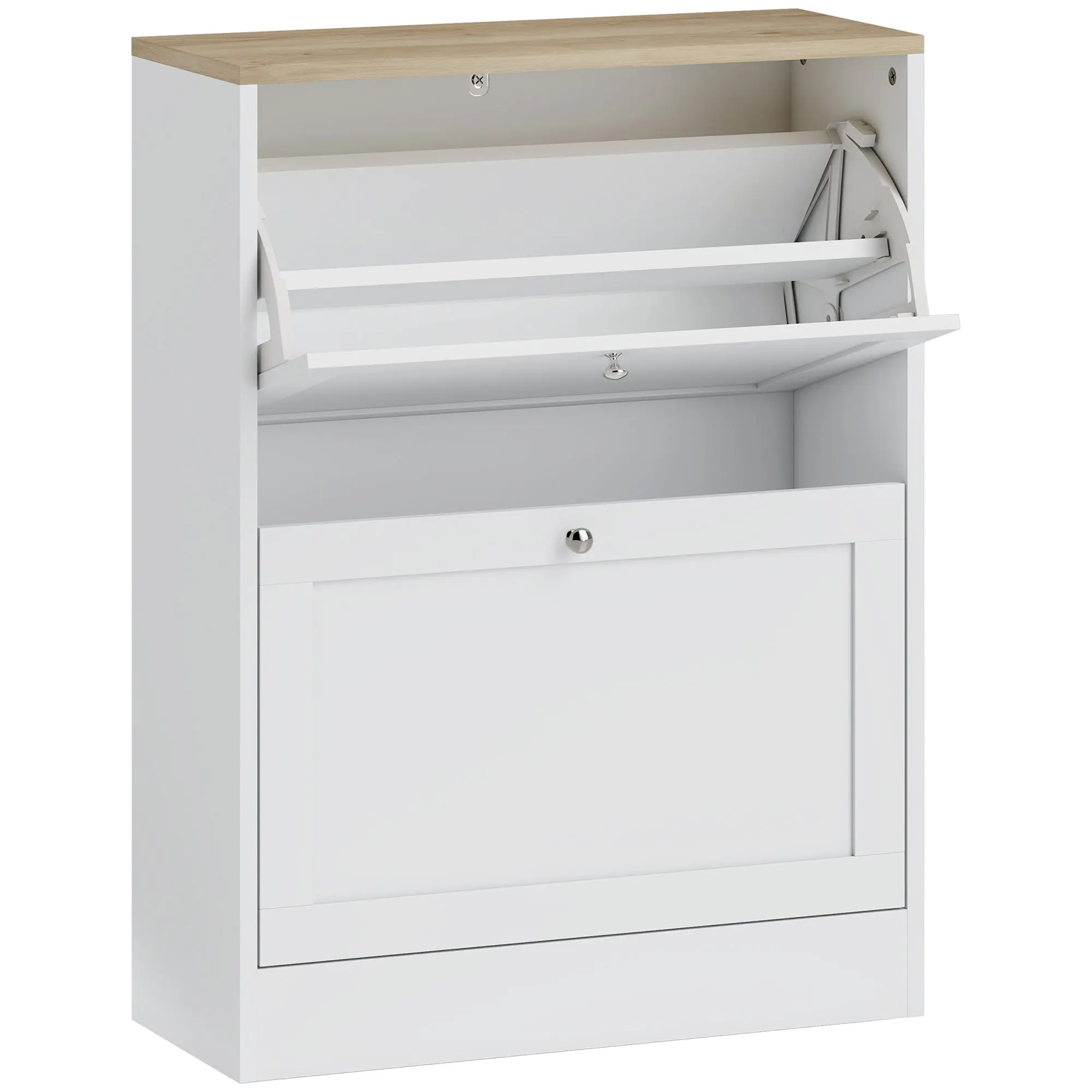 Shoe Cabinet for 12 Pairs, Narrow Shoe Storage Cabinet, Modern Entryway Furniture with 2 Fold-Down Drawers and Adjustable Shelves, for Hallway and Entrance, 60 x 24 x 80 cm, White