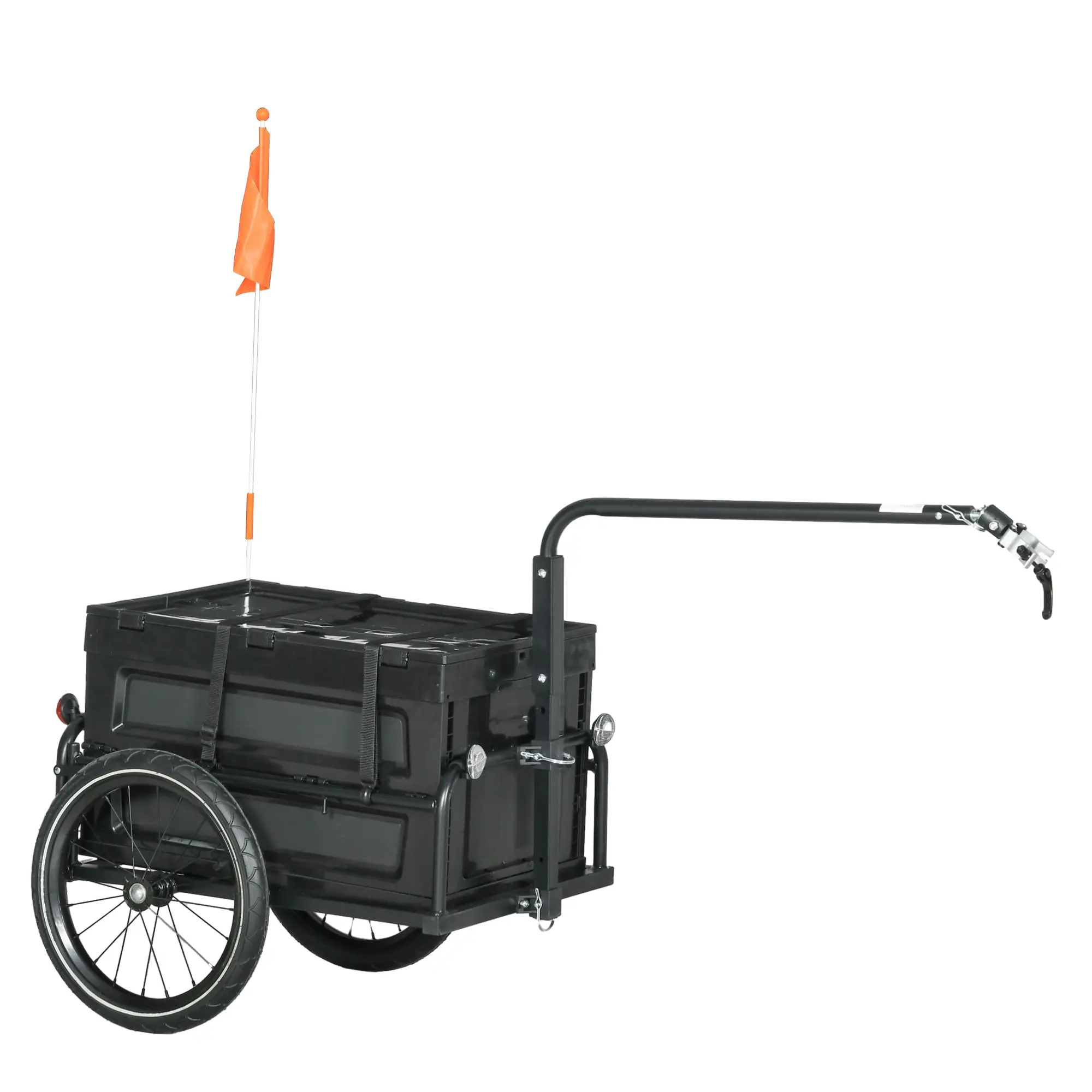 Bike Trailer with Removable and Foldable 65L Storage Box, Safety Reflectors and Tires, Max Load 40KG, Black