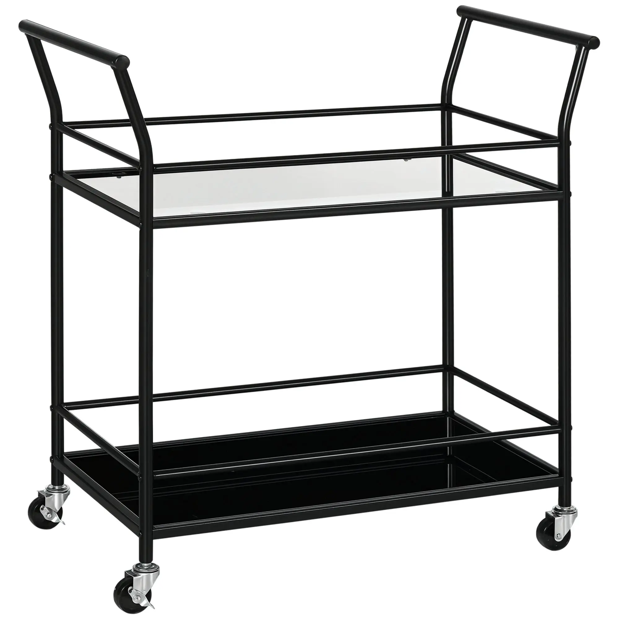 Kitchen Trolley, Roll Cart, Serving Trolley with 2 Shelves, Trolley, Side Cart on Wheels, Storage Cart for Kitchen, Metal, Black, 75 x 40 x 80 cm