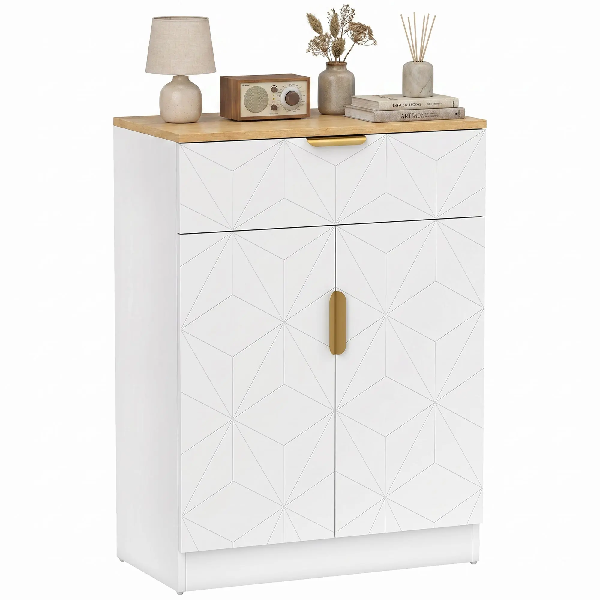Sideboard Accent Cabinet with Drawer & Adjustable Shelves, Modern Storage for Living Room, Kitchen, Dining Room, Hallway, White