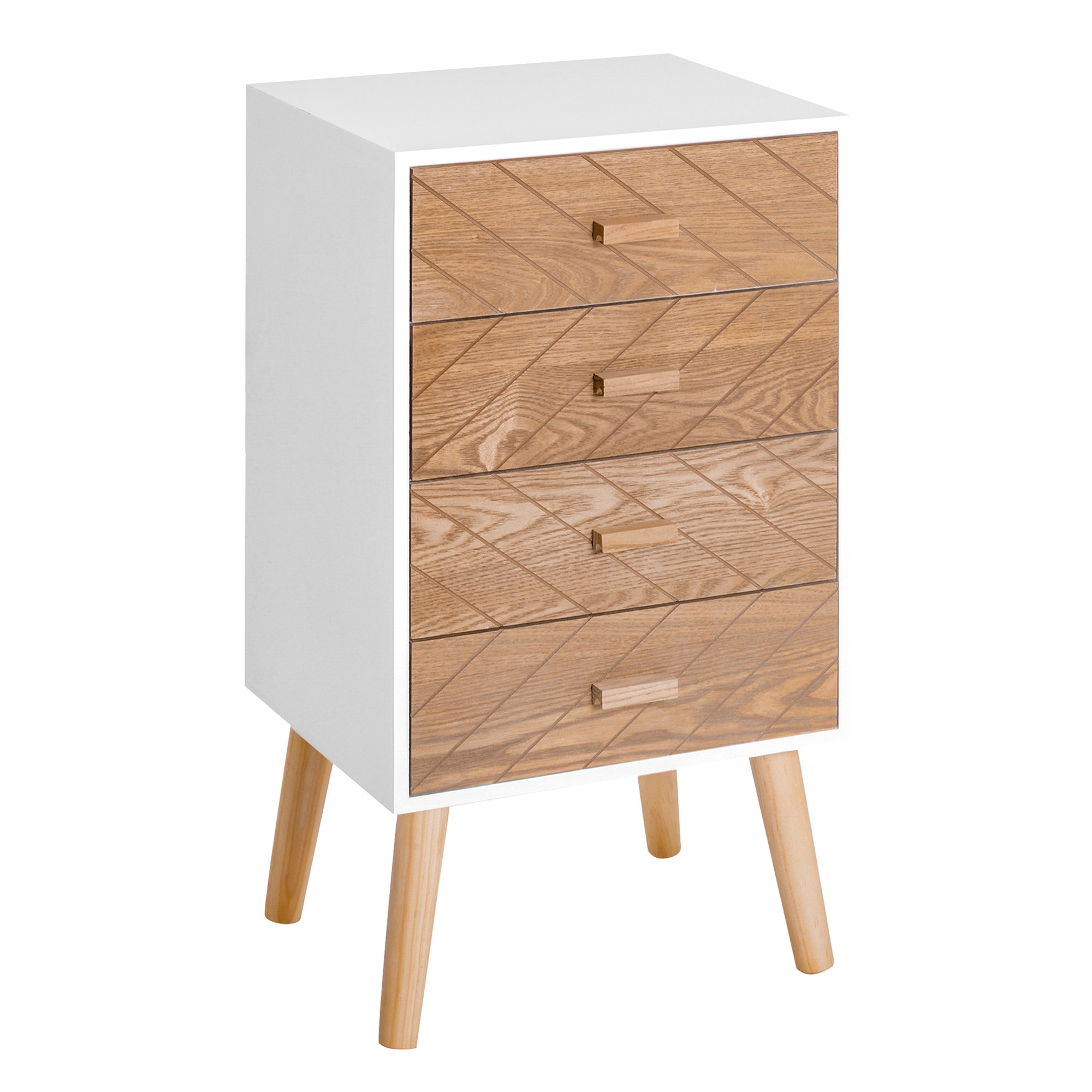 HOMCOM Kommode mit 4 Schubladen - Schlafzimmerkommode Nachttisch mit erhöhten Beinen für das Wohnzimmer 40x30x75 cm Weiß und Natur