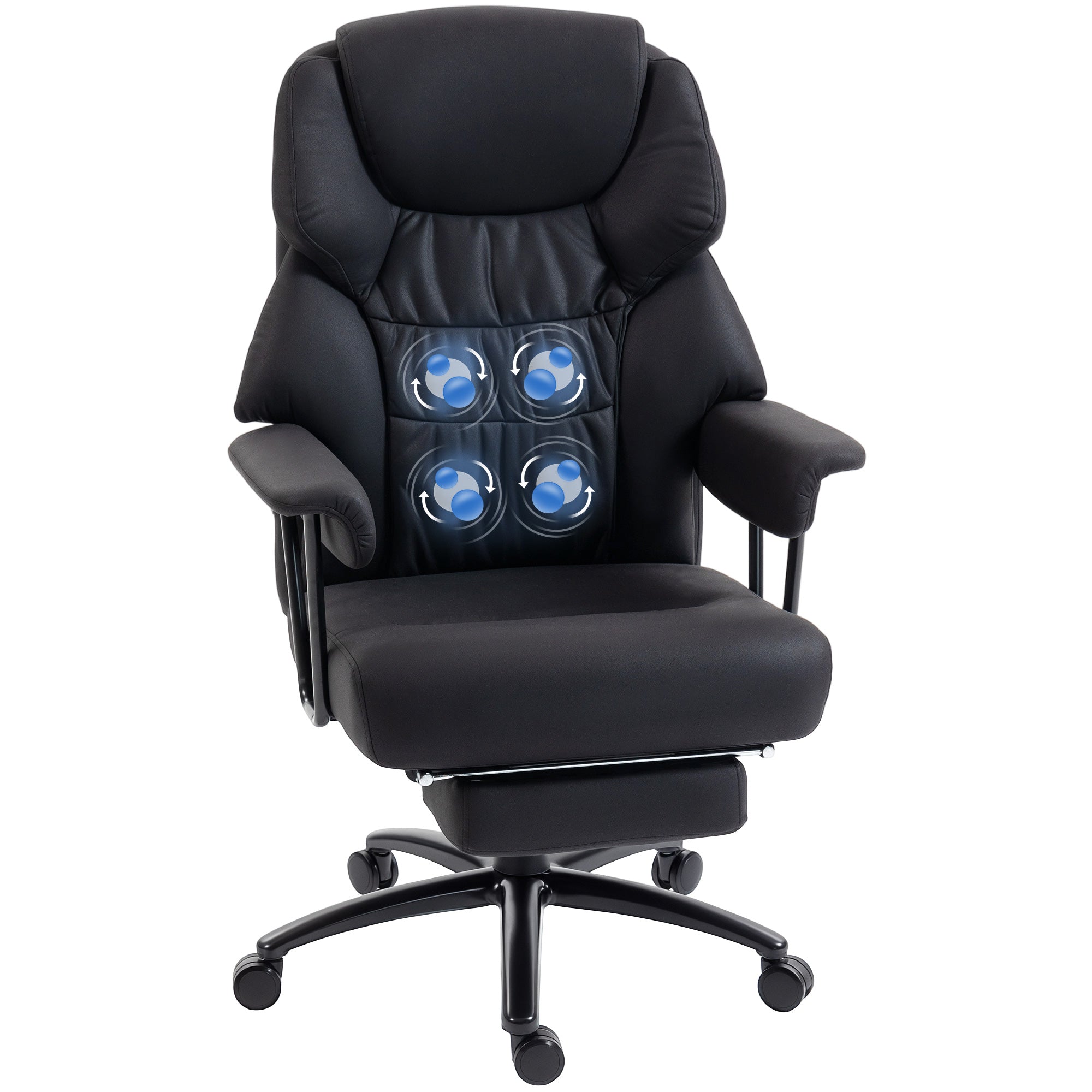3D Kneading Massage Office Chair with Footrest — Height-Adjustable High-Back Computer Chair, Leathaire Upholstery, Padded Armrests, Swivel, Black