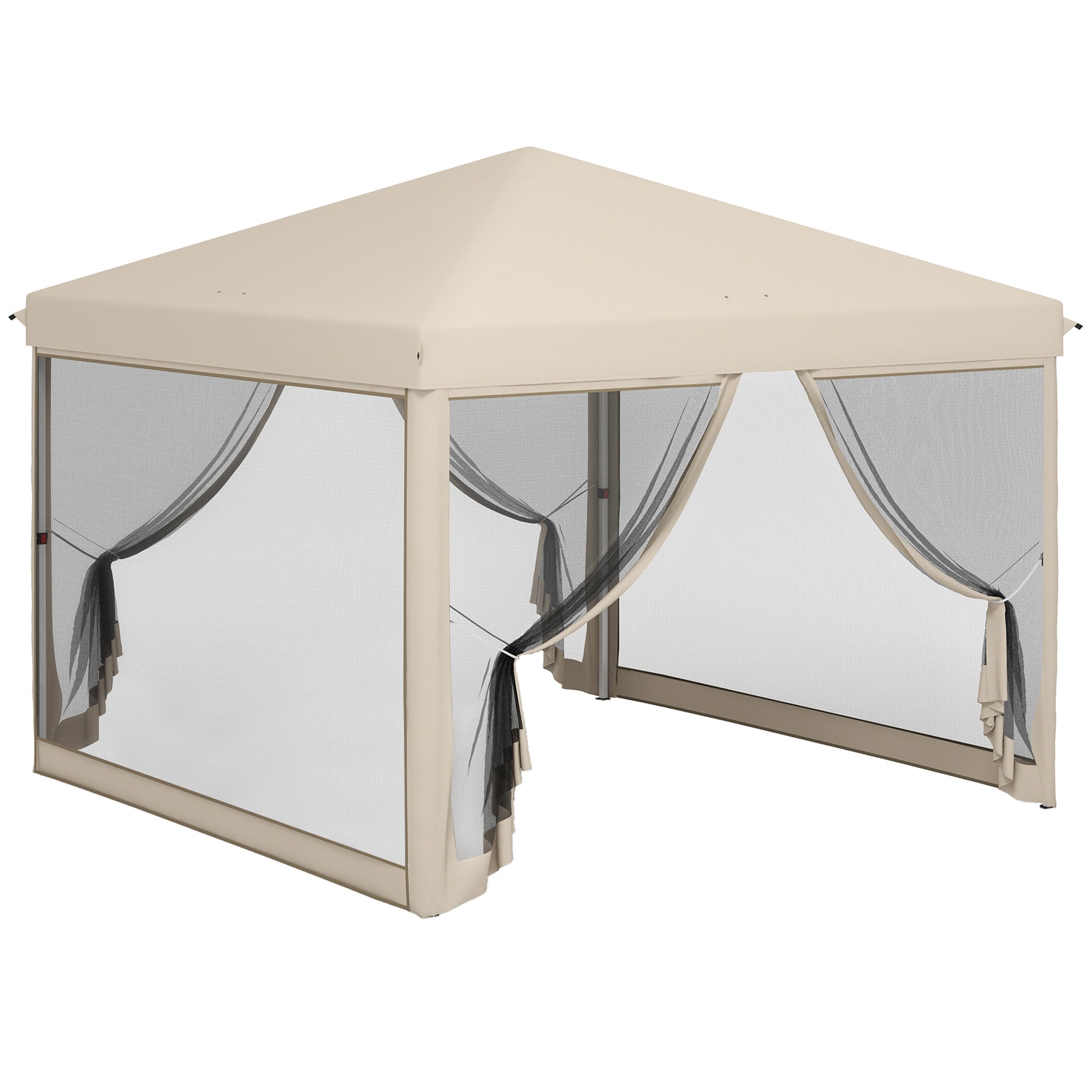 Outsunny 3x3 Opvouwbare Tenten voor Buiten - Draagbare Luifel met Muggennetten, Draagtas, Stalen Frame en Weerbestendig Oxford Stof voor Feesten en Kamperen - Beige