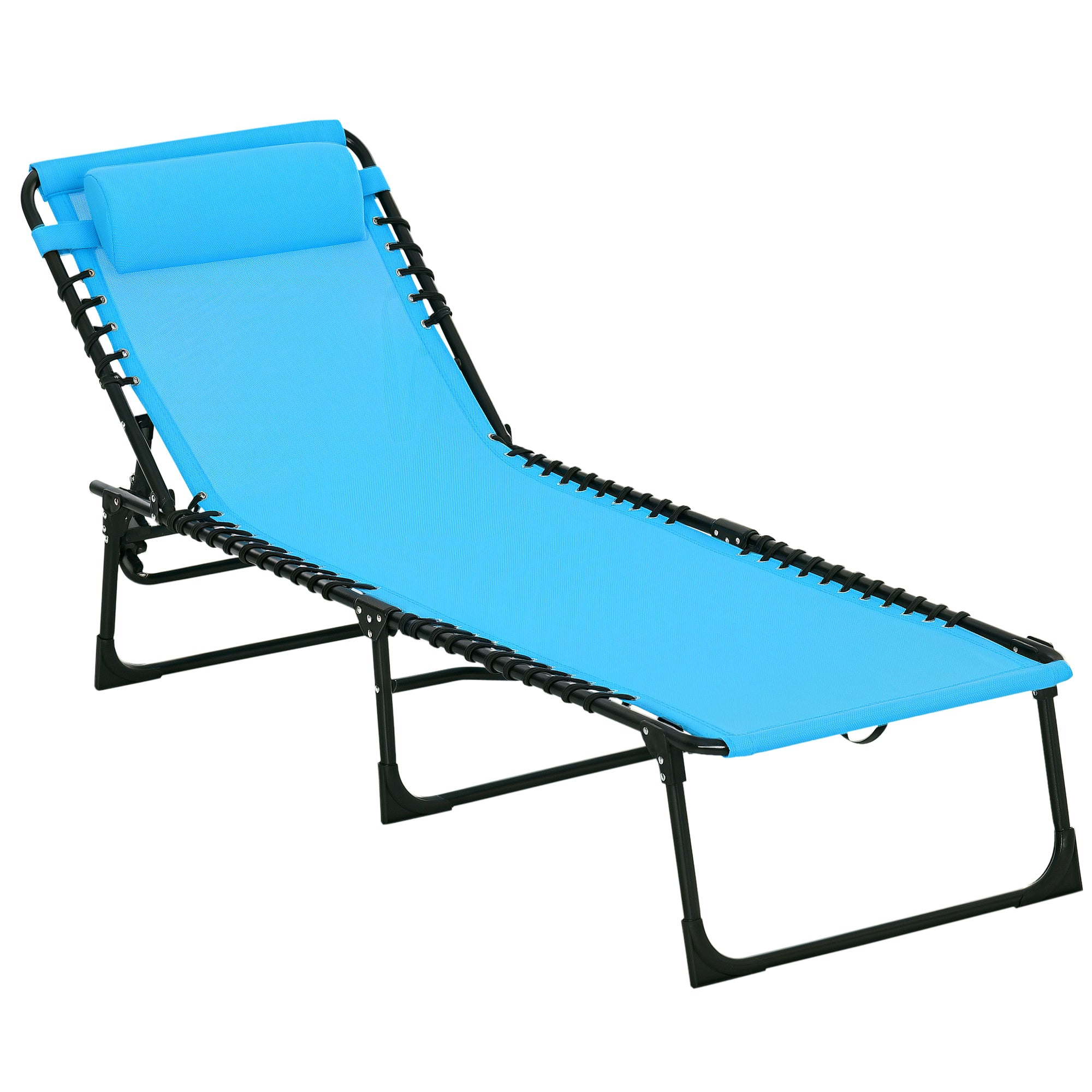 Folding and Adjustable Sun Lounger with 4 Positions Reclining Garden Chair with Bungee Cord System for Outdoor Steel Frame 189x58x30 cm Light Blue