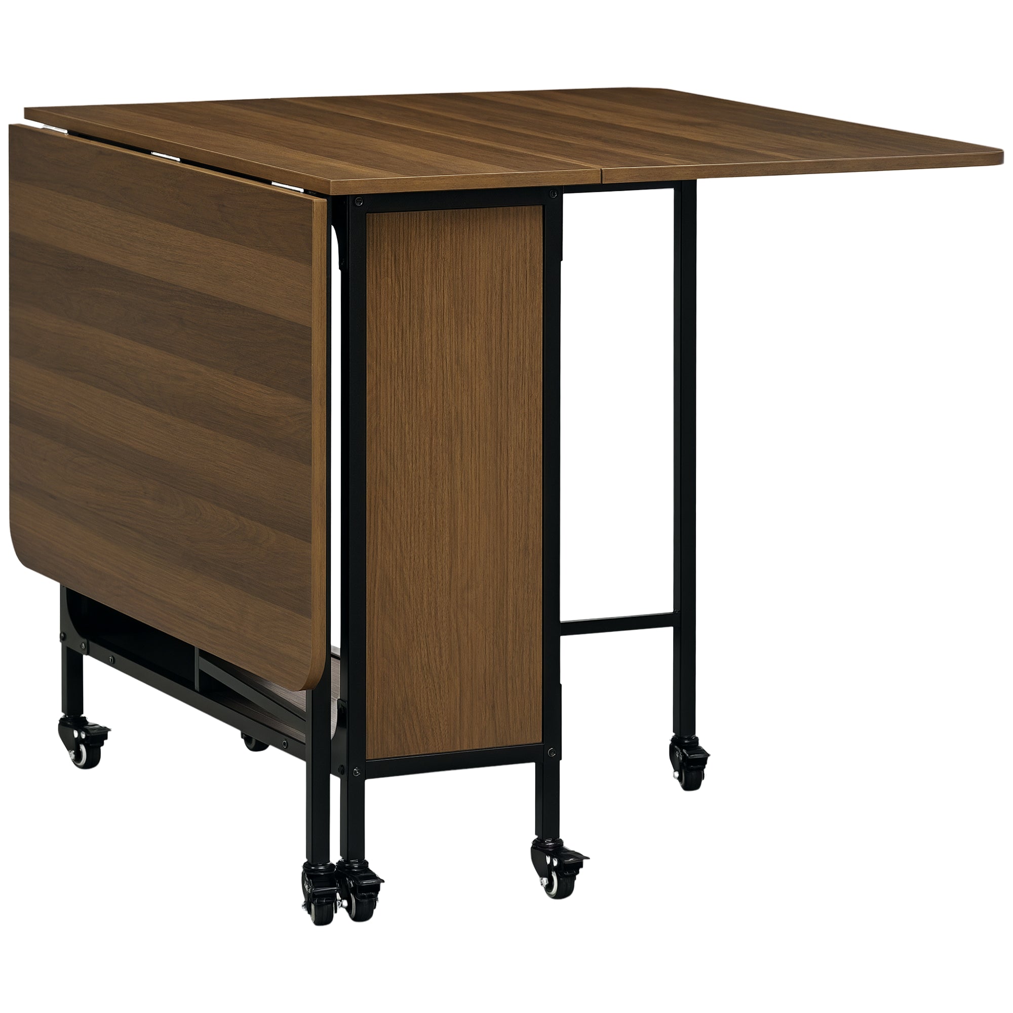 Folding Dining Table Mobile Folding Table with Open Shelf Dining Table Kitchen Table for Small Spaces, Kitchen, Dining Room 130 x 80 x 74 cm Brown