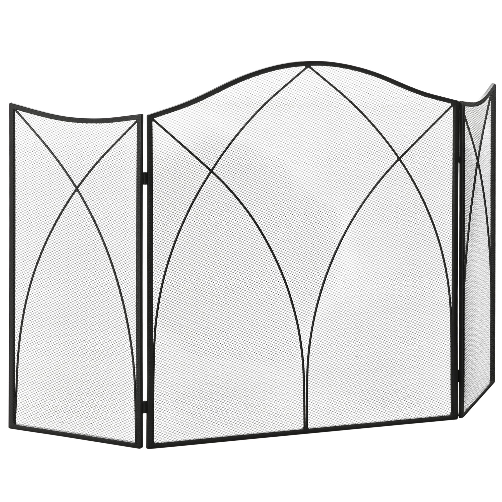 Fireplace Screen, Folding Fire Screen with 3 Panels, Hearth Guard, Spark Protection Screen for Living Room, Metal, 108 x 76 cm, Black