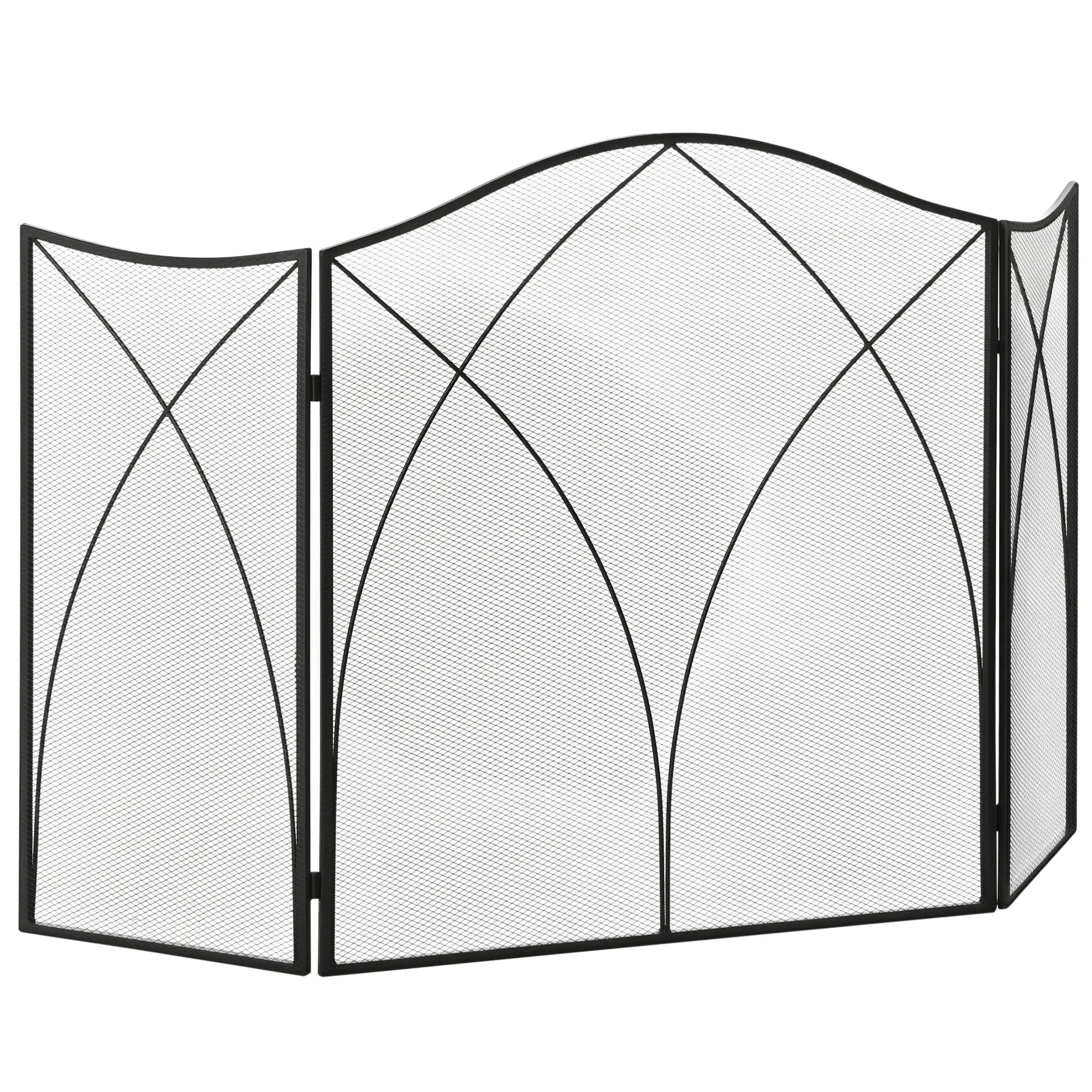 Fireplace Screen, Folding Fire Screen with 3 Panels, Hearth Guard, Spark Protection Screen for Living Room, Metal, 108 x 76 cm, Black