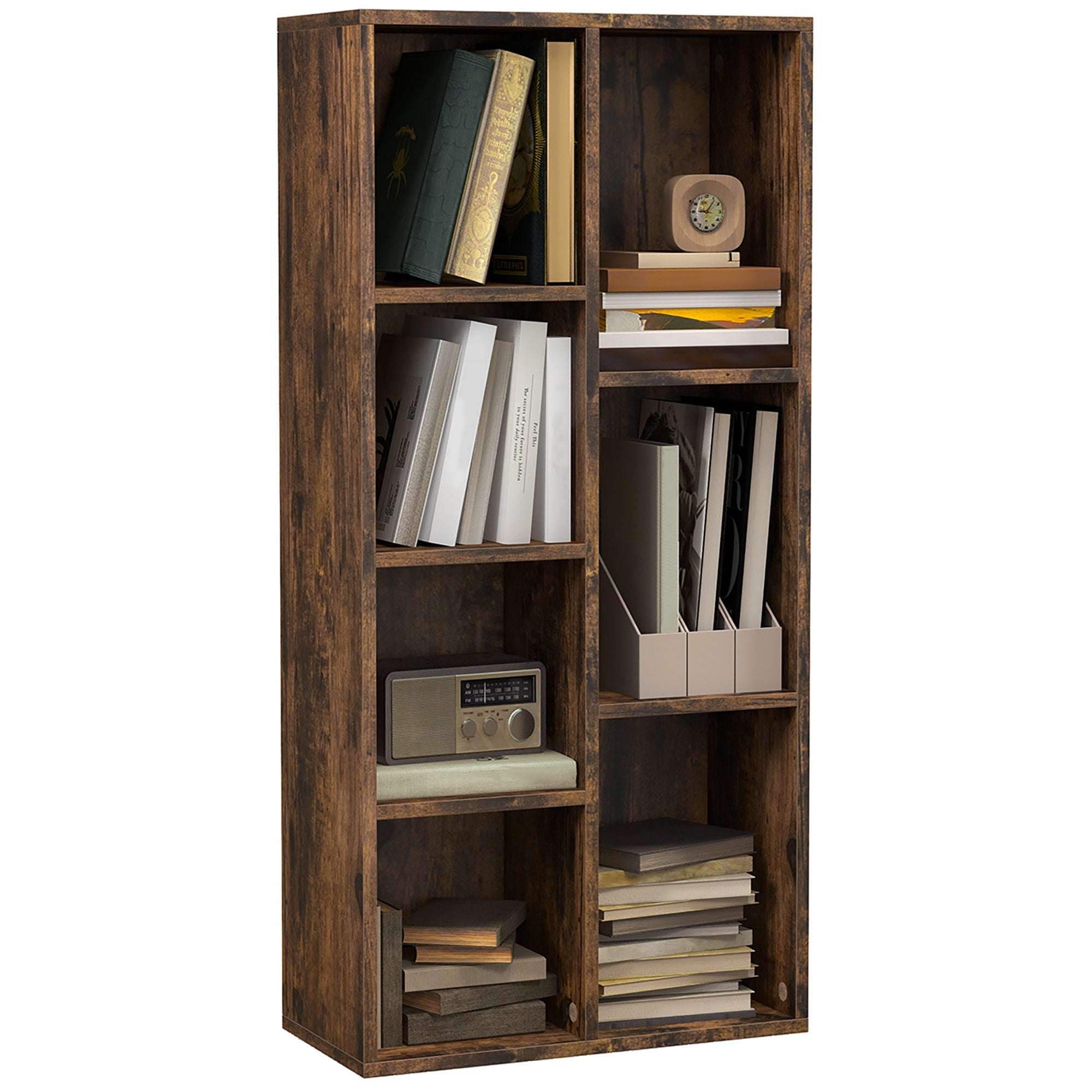 Bibliothèque HOMCOM en bois avec 7 compartiments de rangement pour plantes et dossiers – Salon, Chambre, Bureau 50x24x106 cm Marron rustique