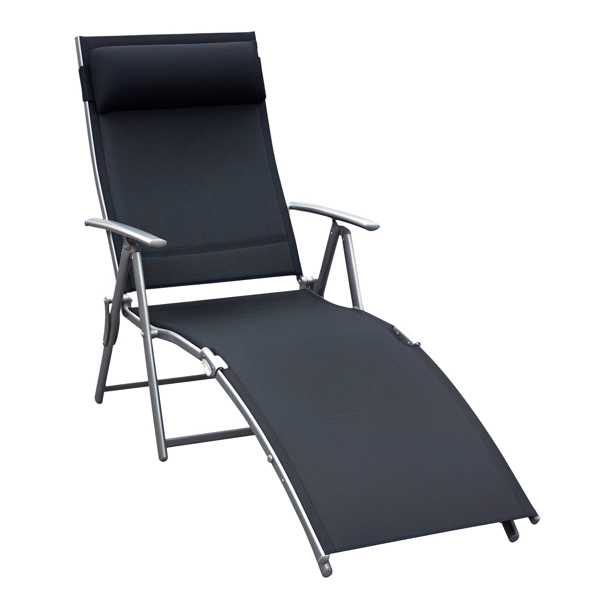 Outsunny Opvouwbare Ligstoel Strandstoel met Hoofdkussen en Verstelbare Rugleuning in 7 Posities, Tuinligstoel tot 165 kg Capaciteit, voor Tuin, Vakantie en Buiten, Zwart