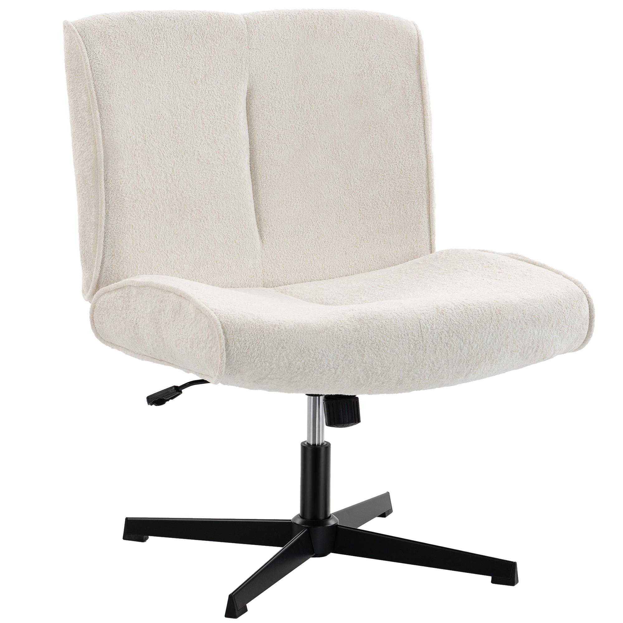 Velvet-Style Swivel Lounge Chair — Height-Adjustable Padded Reading Chair with Cross-Leg Steel Base, Cream White