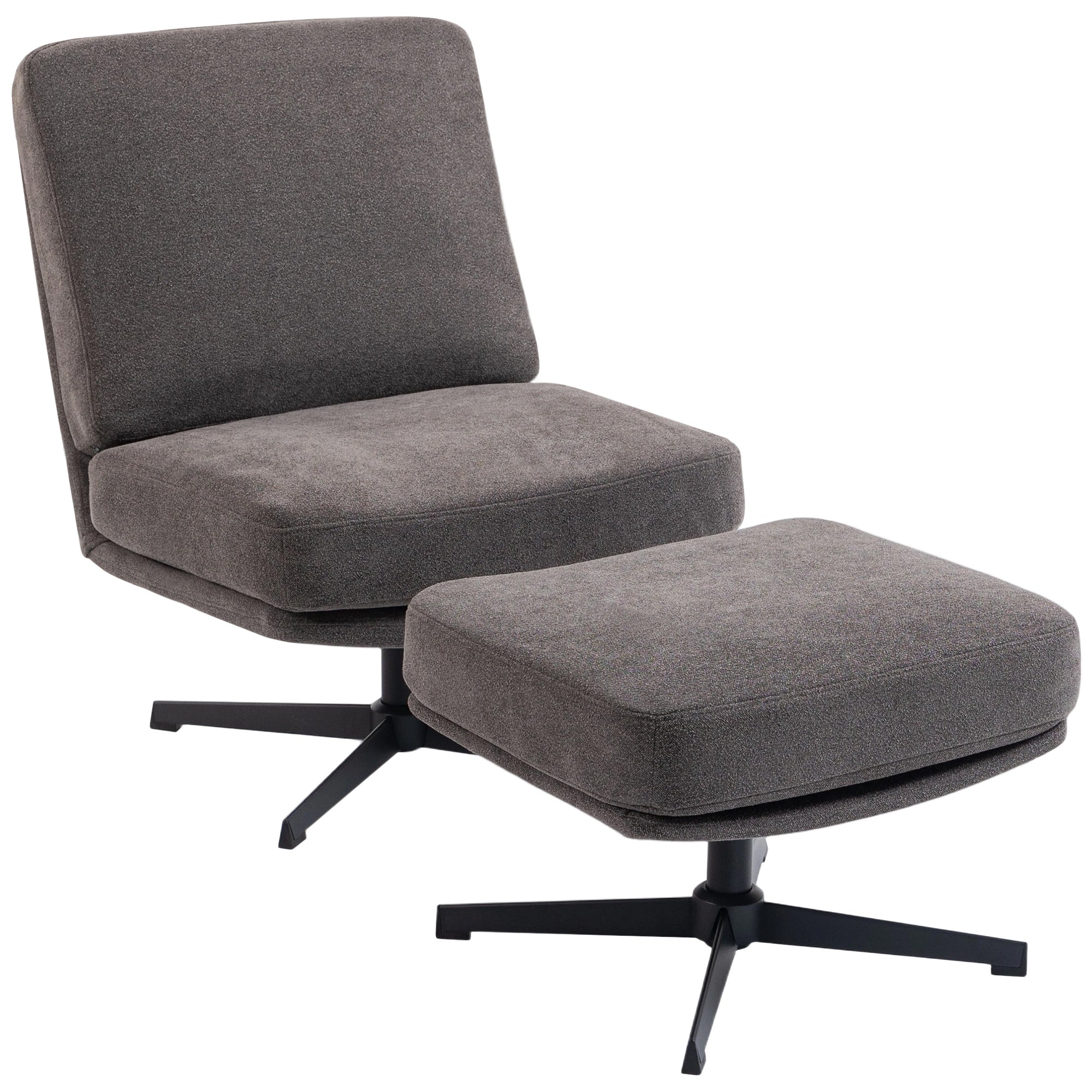 HOMCOM draaifauteuil met hocker, linnenlook bekleding, brede dikke zitting, moderne relaxfauteuil voor woonkamer & slaapkamer, donkergrijs