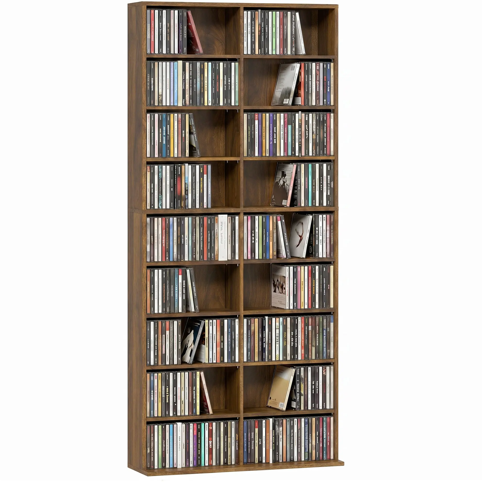 CD & DVD Storage Cabinet – Holds up to 640 CDs / 360 DVDs / 430 Blu-rays, 18 Compartments, 14 Adjustable Shelves, Dark Walnut, 78.5 x 24 x 175 cm (30.9 x 9.4 x 68.9 in)