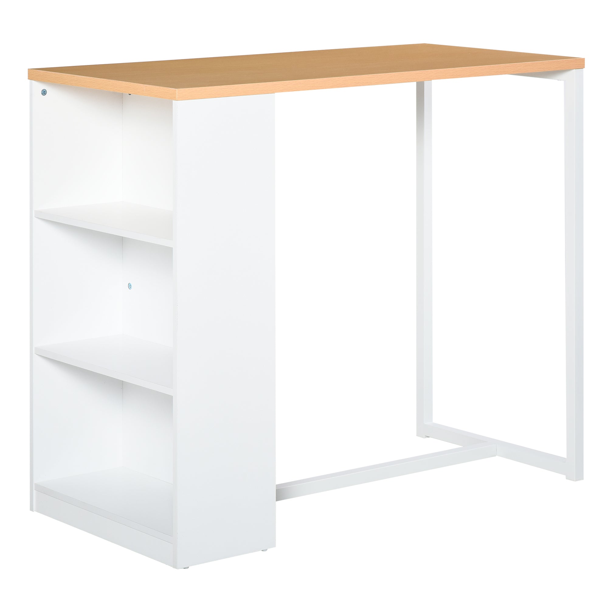 High Kitchen Table Bar Table with 3 Shelves Antitip Metal Frame 100 kg Load for Dining Room 115x55x100 cm White and Oak