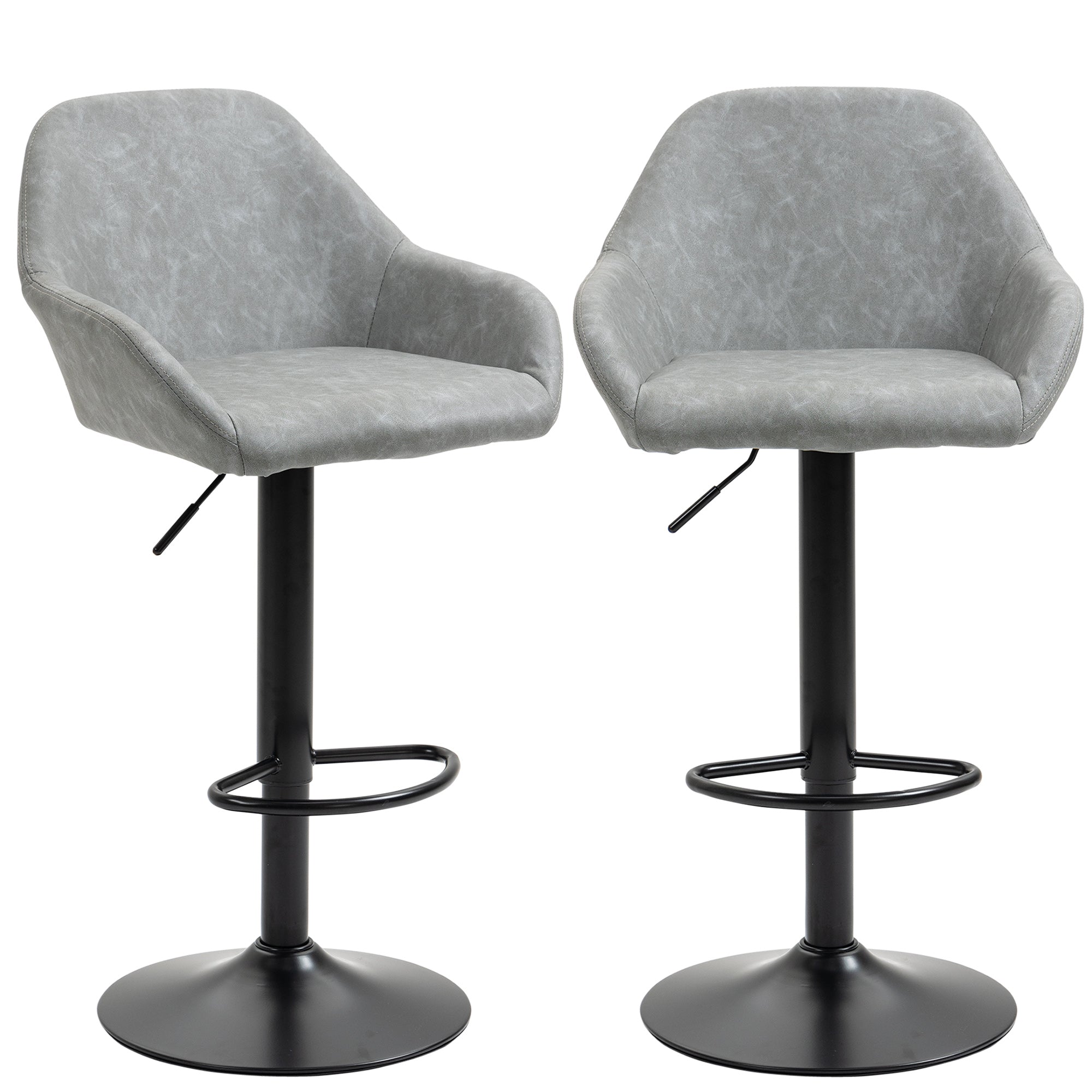 Set of 2 bar stools, modern bar chairs with backrest and footrest, adjustable and 360° swivel high kitchen chair, steel frame, for kitchen, counter, gray