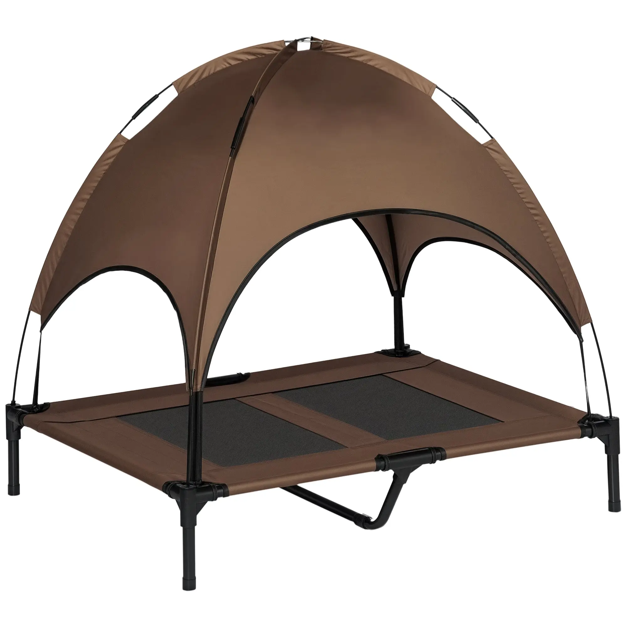 Raised Dog Bed with Canopy, Pet Bed, Dog Lounge Outdoor with Roof, Breathable, Taft Fabric for Camping Coffee 92 x 76 x 90 cm