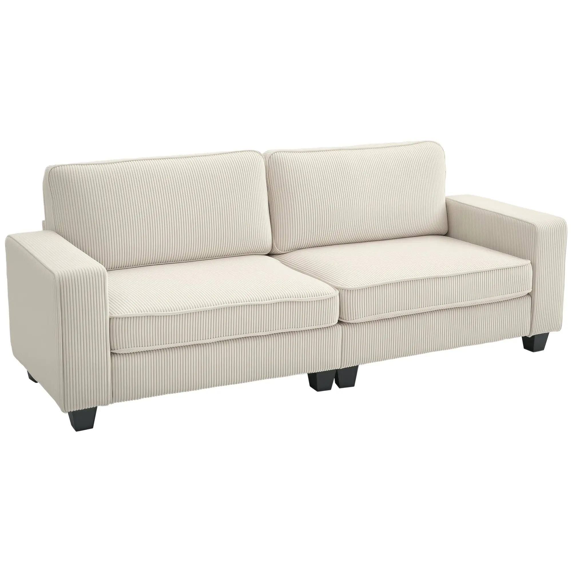 3-Seater Sofa, Couch with Armrests, Back Cushions, Living Room Sofa with Corduroy Cover, Spring Core, Upholstered Sofa for Living Room, Bedroom 227 x 84 x 87 cm, Cream