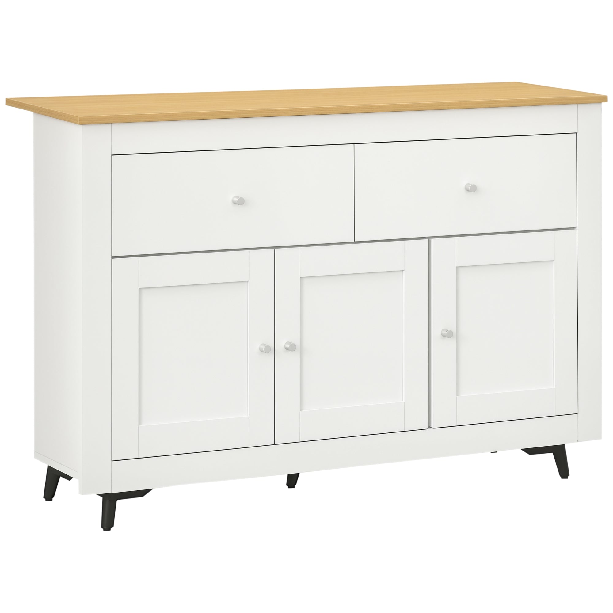 HOMCOM Küchenbuffet Küchenhilfe mit 2 Schubladen, 3 Türen und verstellbarem Regal für Esszimmer und Wohnzimmer 117x35x80 cm Weiß