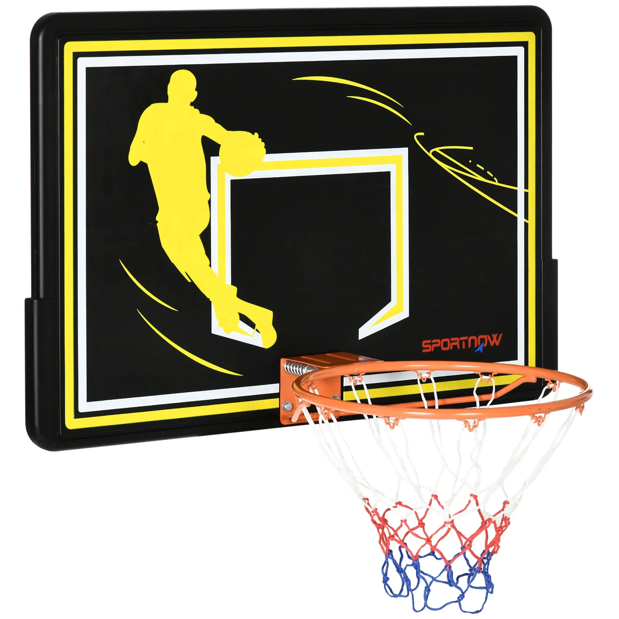 SPORTNOW Wall Mounted Basketball Hoop, Outdoor Basketball Hoop, Unbreakable Backboard, Tear-Resistant Net, Steel Structure, Mounting Accessories Included, for Indoor and Outdoor, Black