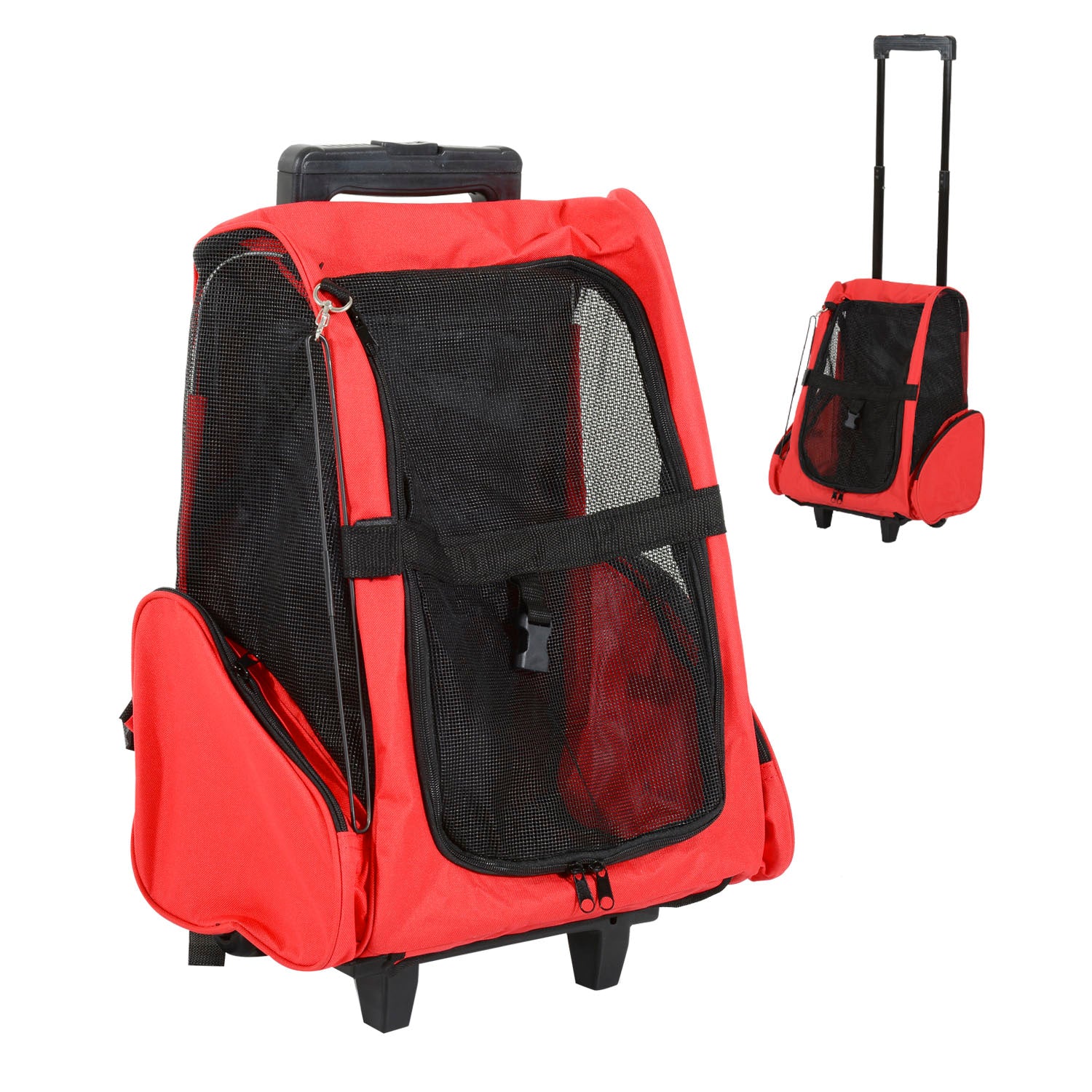 PawHut Haustierträgerwagen 2-in-1 Rucksack 42x25x55 cm für Haustiere Hunde Katzen Rot