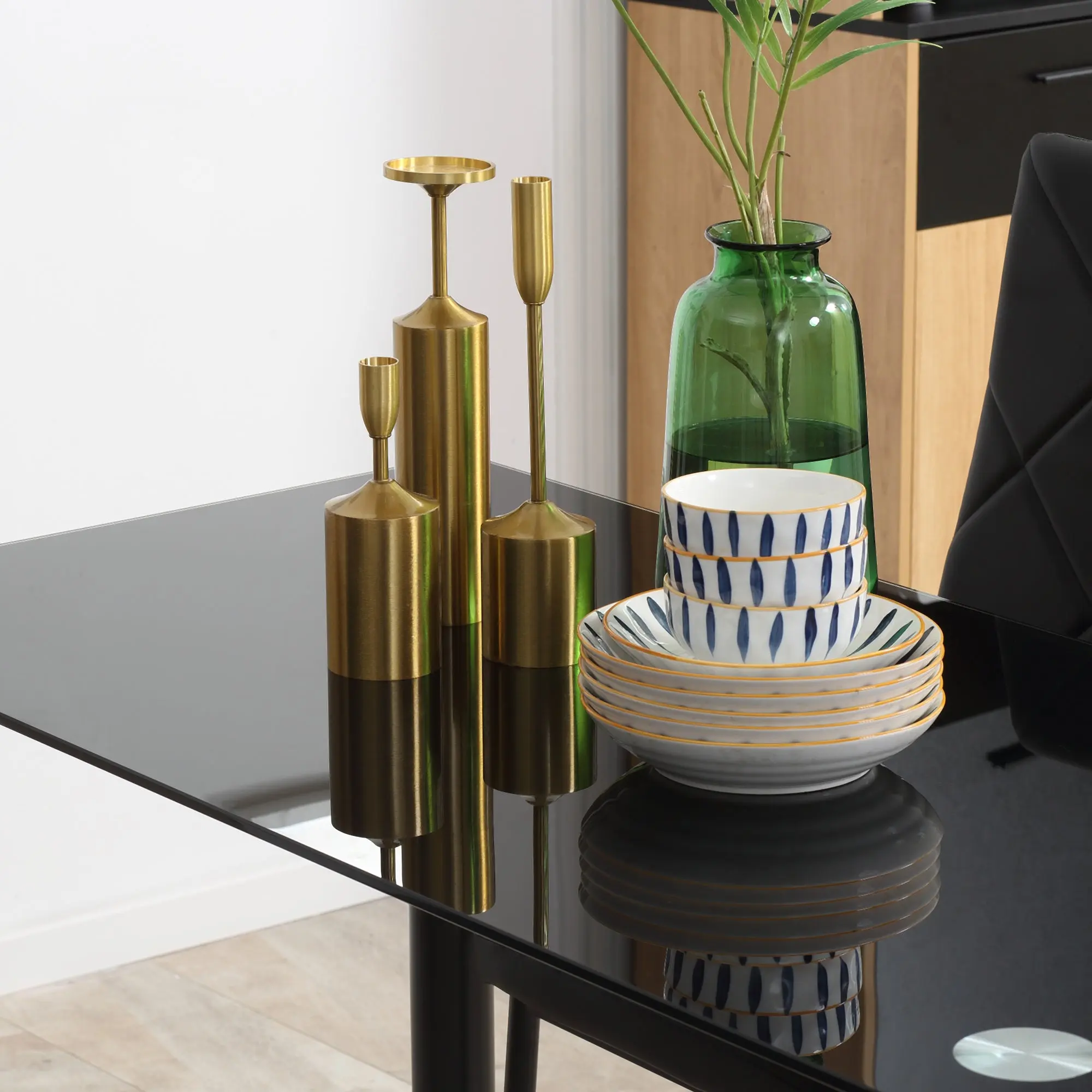 Dining Table Set with 4 Chairs, 5-Piece Kitchen Furniture Set, Tempered Glass Top, Steel Legs, Black