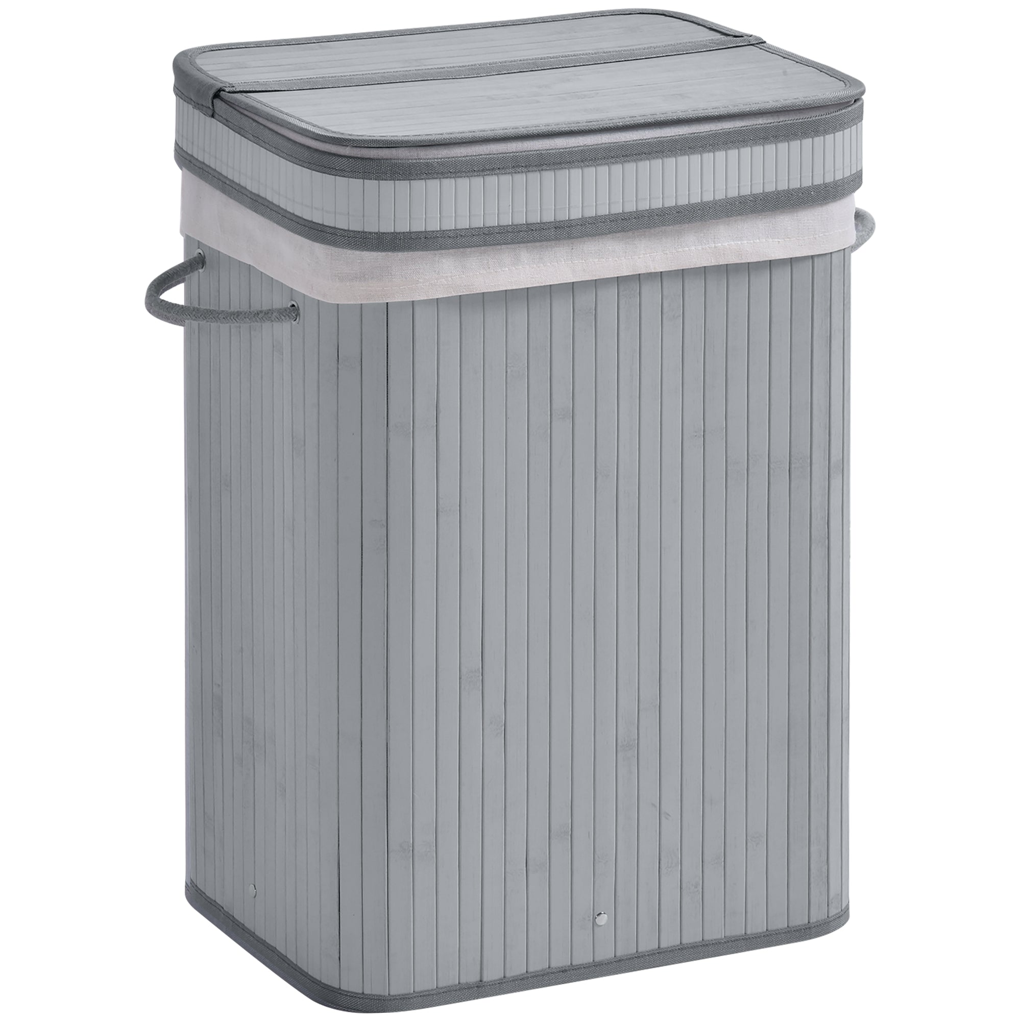 Bamboo Laundry Basket Slim with Lid 70 L Laundry Collector with Handles, Removable Laundry Bag, Laundry Baskets for Laundry Room Bedroom Bathroom Gray