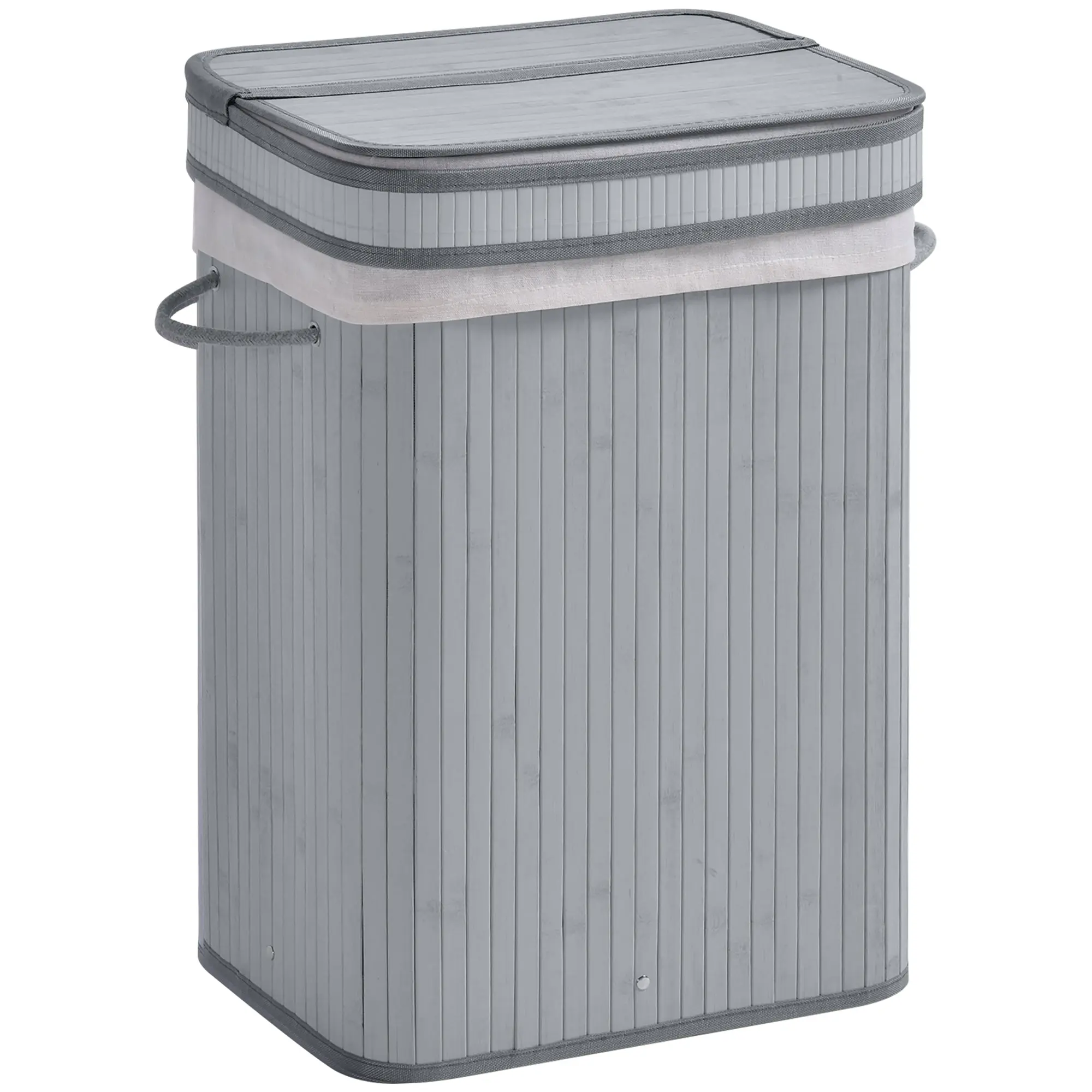 Bamboo Laundry Basket Slim with Lid 70 L Laundry Collector with Handles, Removable Laundry Bag, Laundry Baskets for Laundry Room Bedroom Bathroom Gray