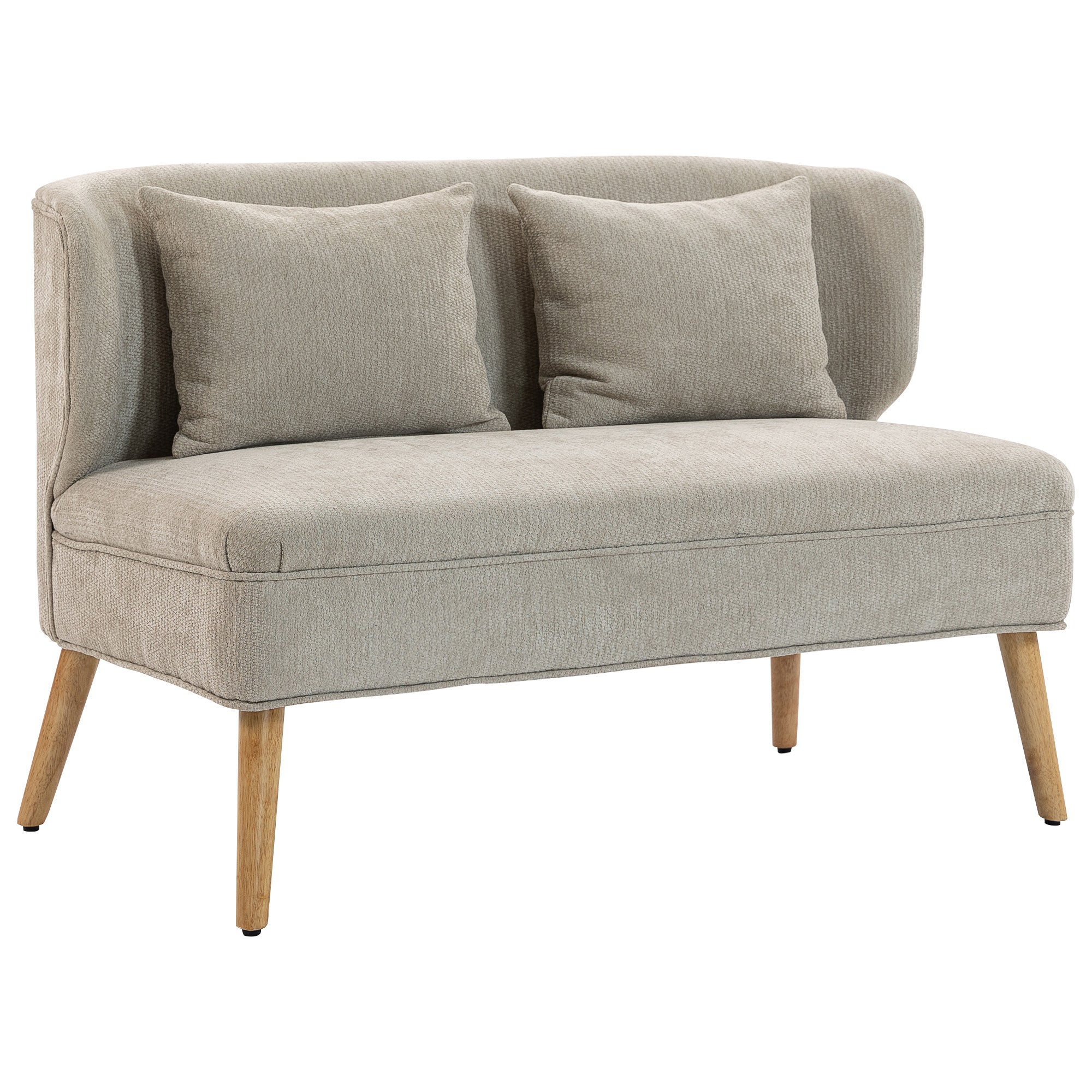 HOMCOM 2 vietų sofa — kompaktiška dvivietė sofa su sparnų atlošu, storai paminkštinta chenille apmušalu ir guminmedžio kojelėmis, smėlio