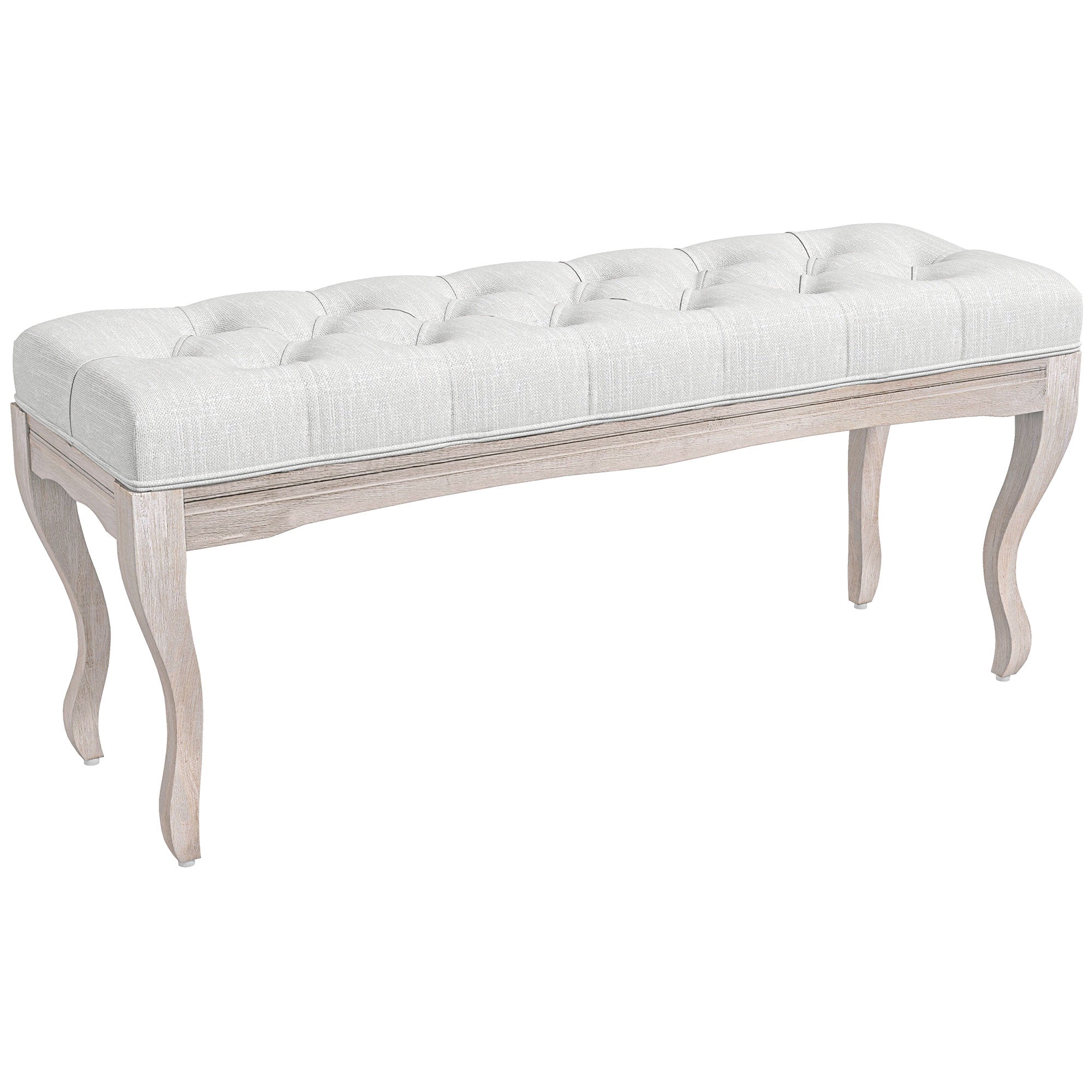 Banc d'Accès HOMCOM pour Lit avec Pieds en Bois et Siège Rembourré Charge 120 kg Banc d'Entrée 110x37x49 cm Crème