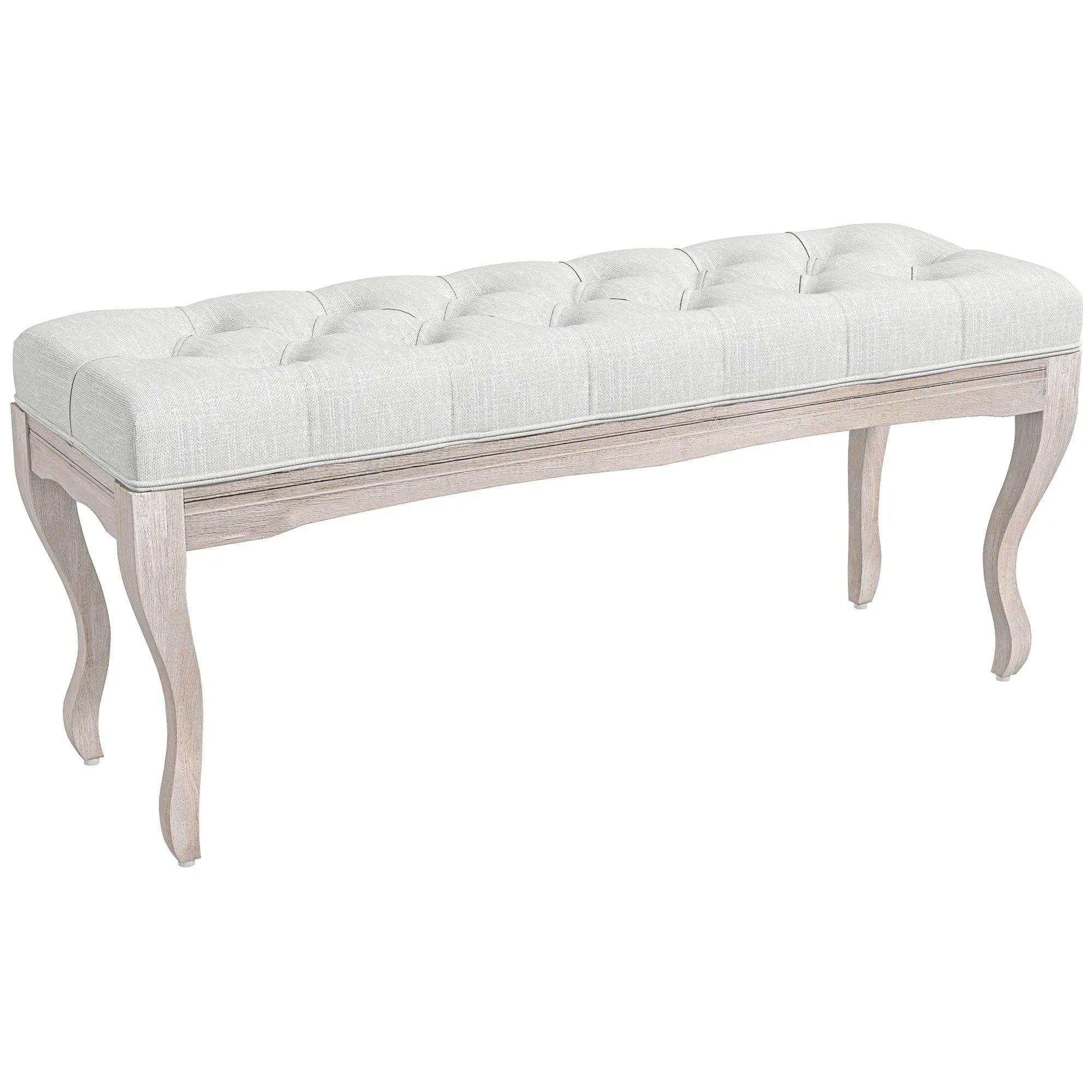 Bed End Bench Bedroom Bench with Wooden Legs and Padded Seat Load 120 kg Entryway Bench 110x37x49 cm Cream