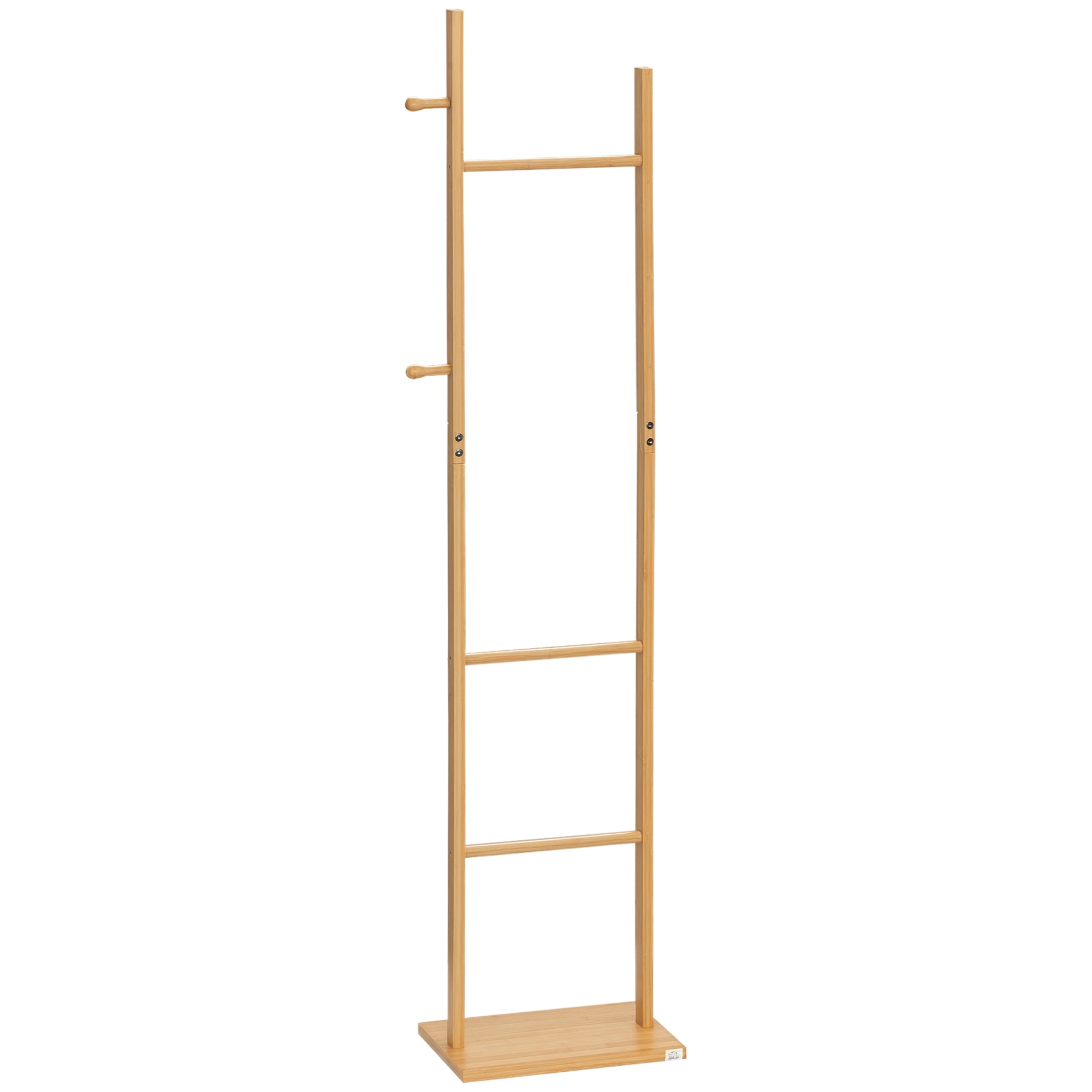 HOMCOM Stativ til Jakker, Tøjstang med 2 Krog, 3 Stænger, Stativ til Hat, Tøj, til Entré, Gang, 36 x 24 x 168 cm, Bambus, Naturlig