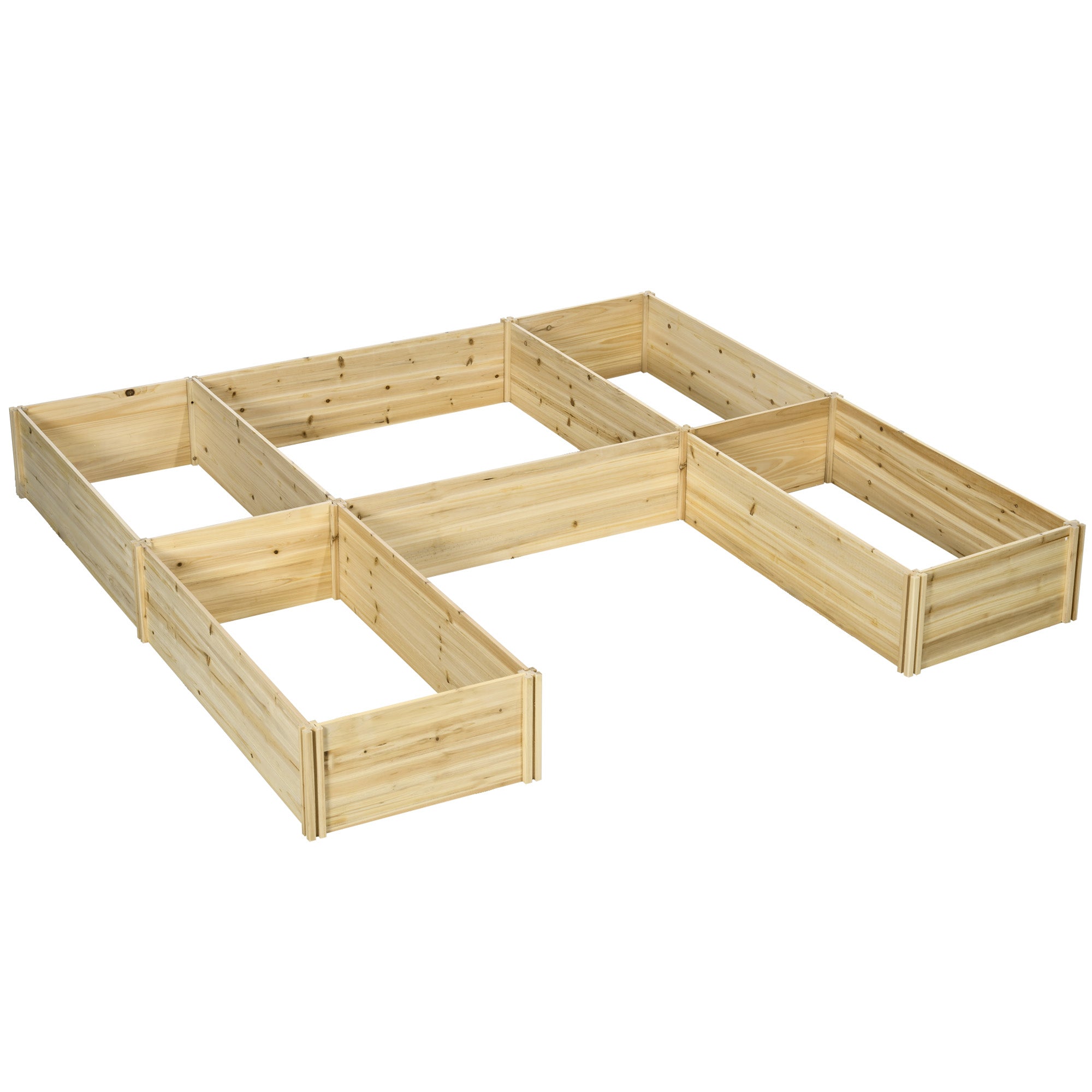 Modular Wooden Raised Garden Bed Set of 5, Outdoor Planter Boxes, Custom Shape U L T Configurable, Bottomless Grow Beds for Vegetables Herbs Flowers, Pre-Oiled Fir Wood 230x230x28cm