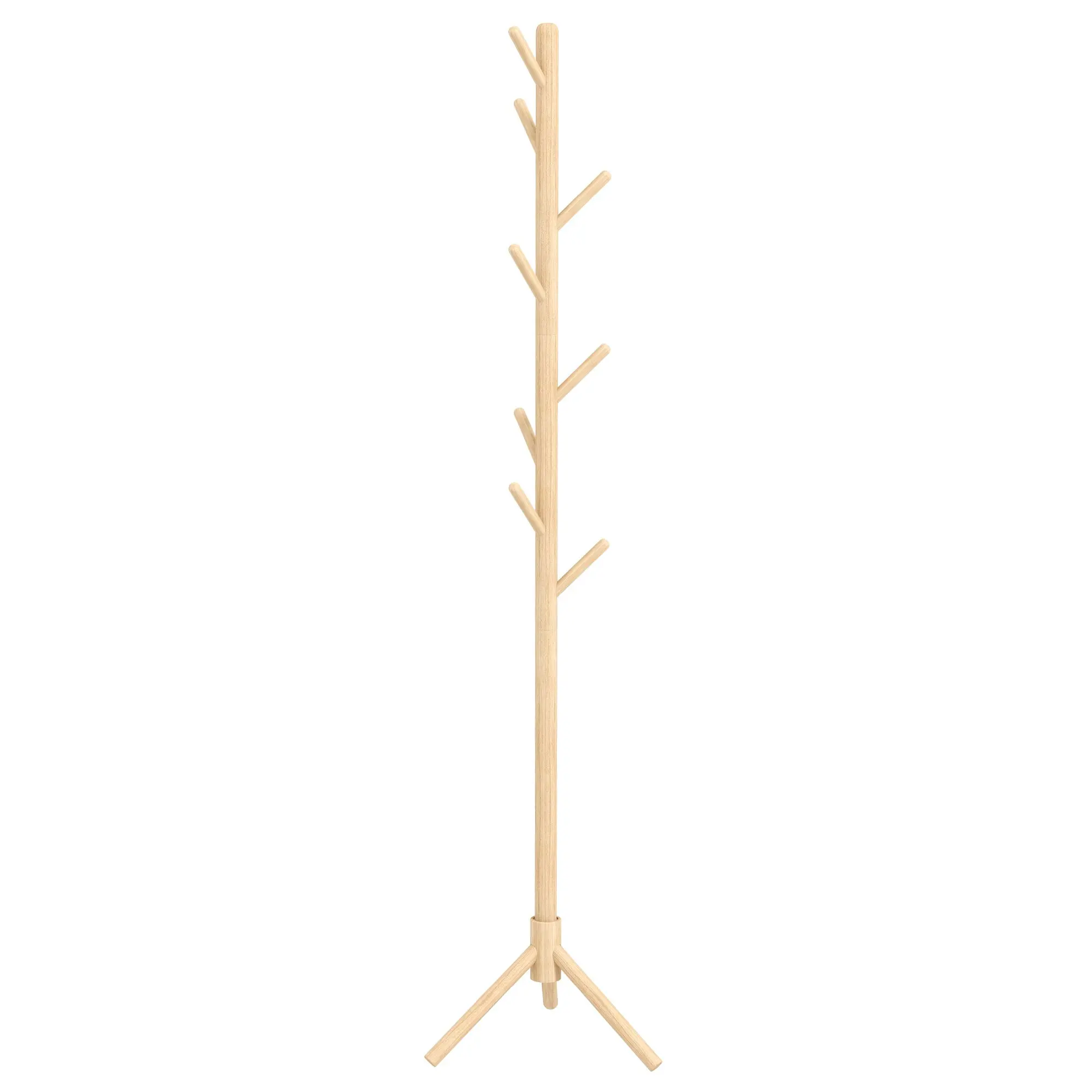 Standing Coat Rack with 8 Hooks Wooden Coat Stand Tree Shape for Hallway Entryway Bedroom 40x40x165 cm Natural