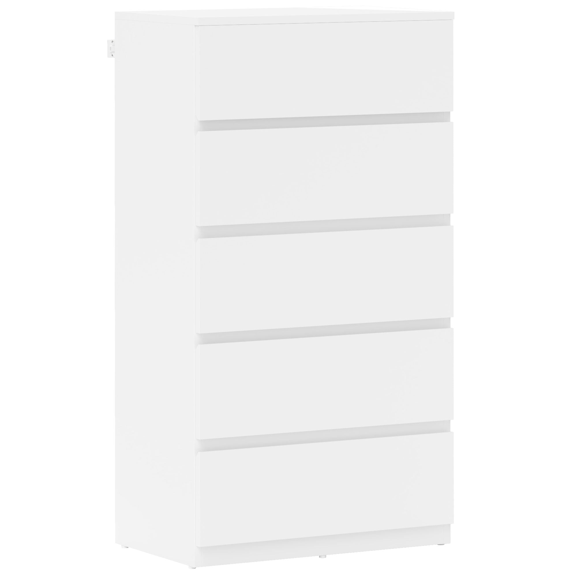 HOMCOM Komoda s 5 Zásuvkami, Moderní Skříň na Oblečení pro Obývací Pokoj, Ložnici a Chodbu, Bílá, 55 x 34 x 100 cm