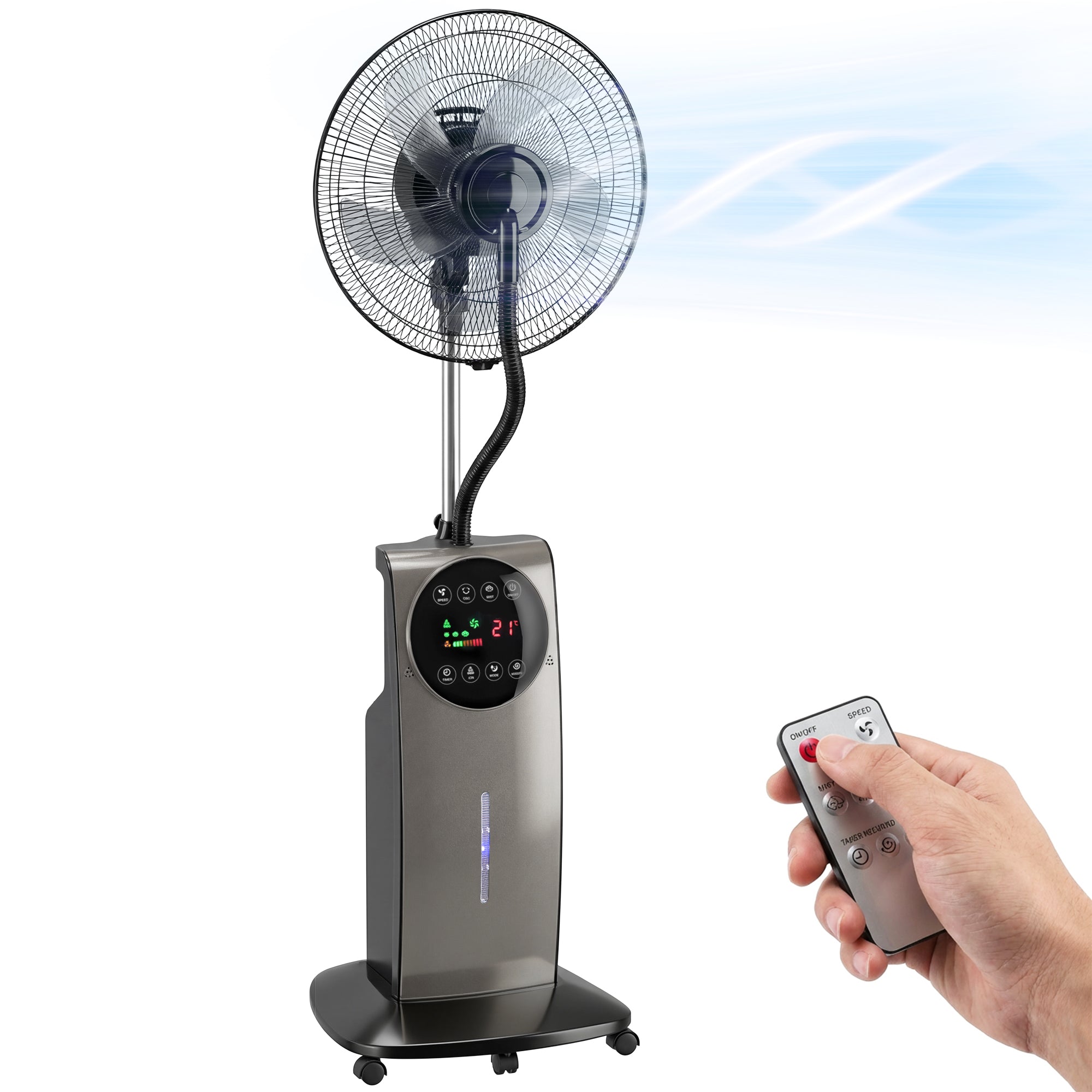 HOMCOM 3‑in‑1 Verdunstungs‑Standventilator, 90 W, 138 cm, 70° Schwenk, 3 Stufen, 3 Modi, Negative‑Ionen, Insektenschutz, 3,1 l Tank, Fernbedienung & 12‑Std. Timer