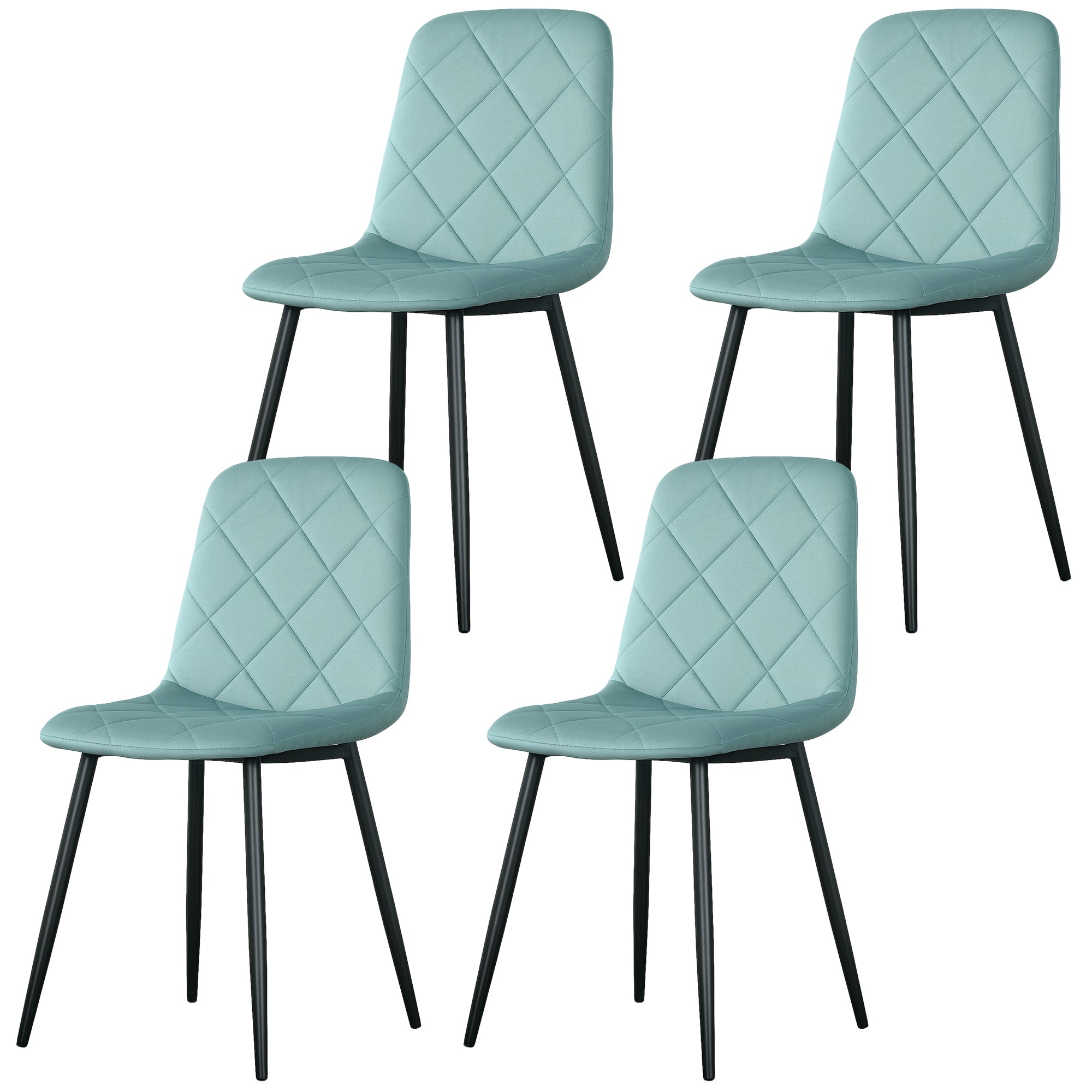 HOMCOM Set de 4 chaises de salle à manger, chaises de cuisine rembourrées avec dossier haut, pieds en acier et tissu effet velours, pour salon, chambre, cuisine, vert