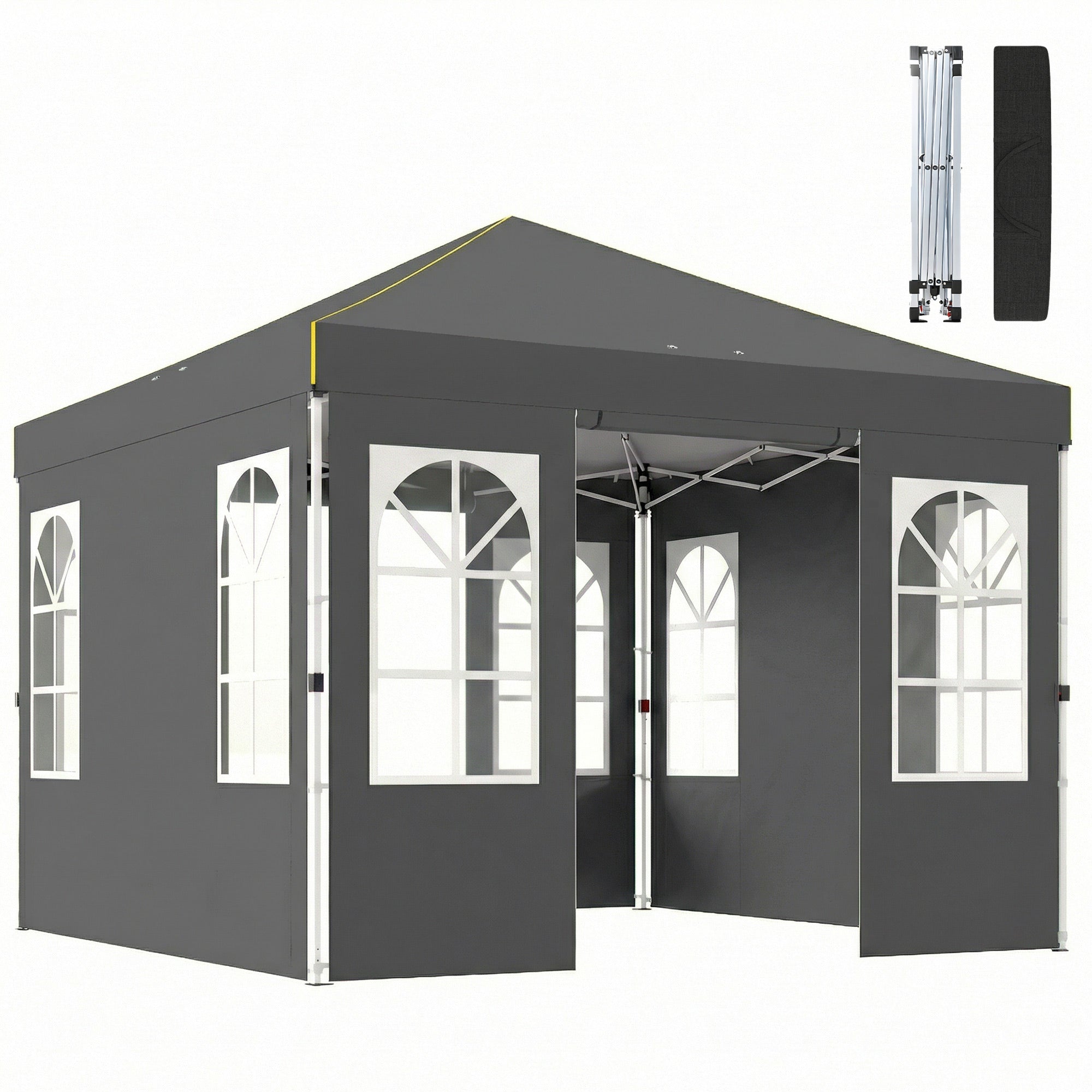 Outsunny Pop-Up-Pavillon 3 x 3 m, wasserfest – klappbares Partyzelt für Garten, winterfest, Schnellaufbau, UPF 50+, inkl. Seitenwände & Befestigungsset