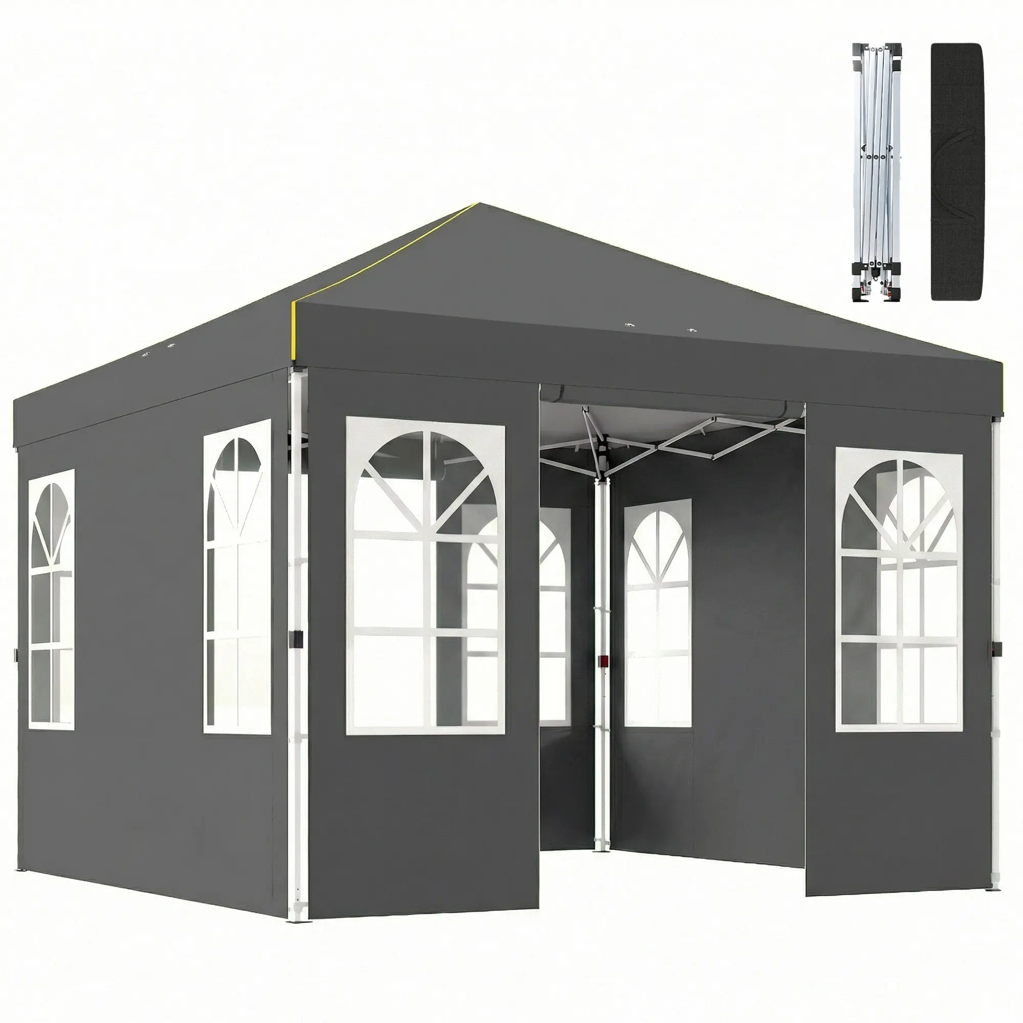 Pop Up Gazebo 3x3m Waterproof Party Tent with Sidewalls Folding Canopy Marquee UV50+ Garden Shelter with Carry Bag Sandbags and Windows