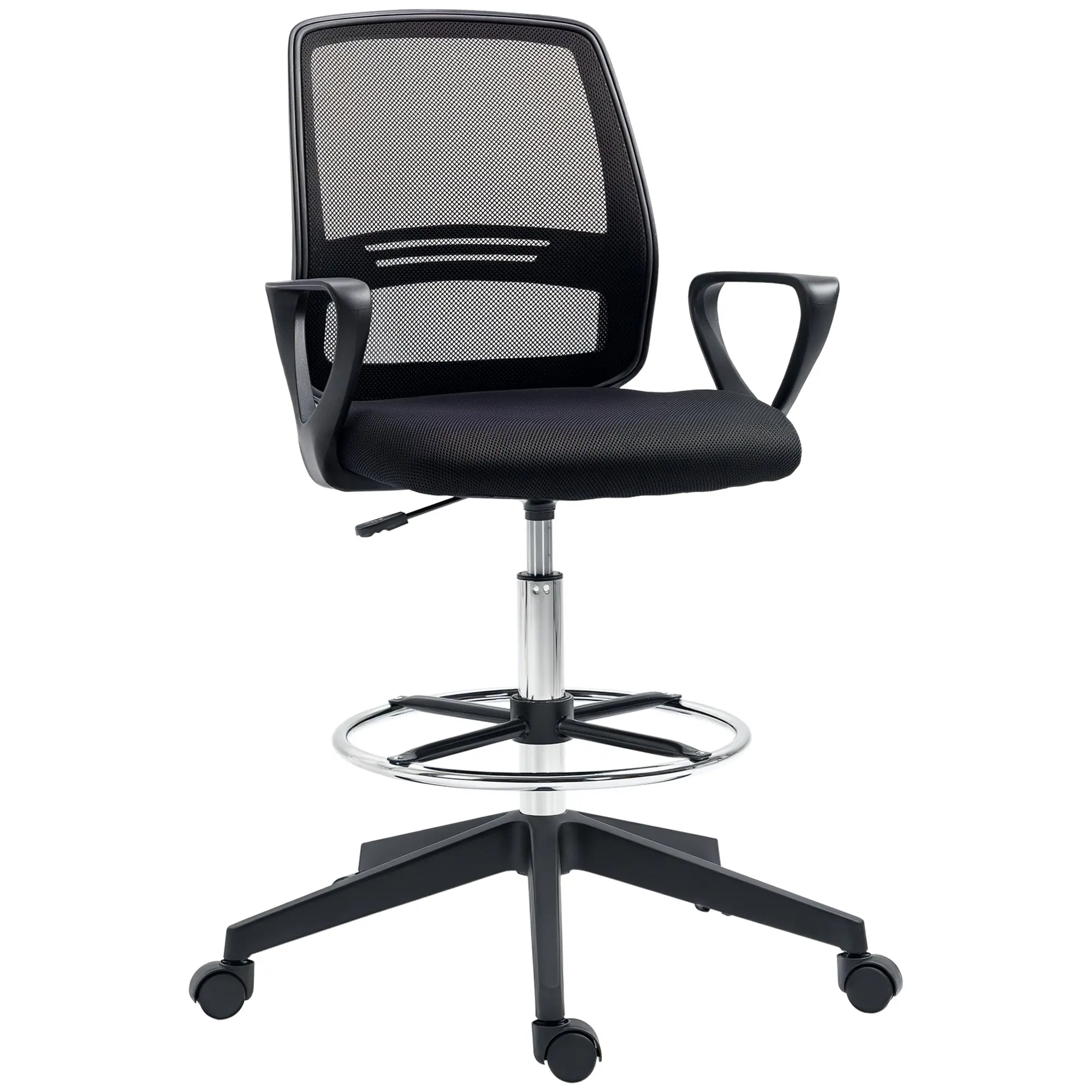 Office Chair Ergonomic Desk Chair with Armrests and Adjustable Foot Ring, Height Adjustable Swivel Chair with Mesh Upholstery Black