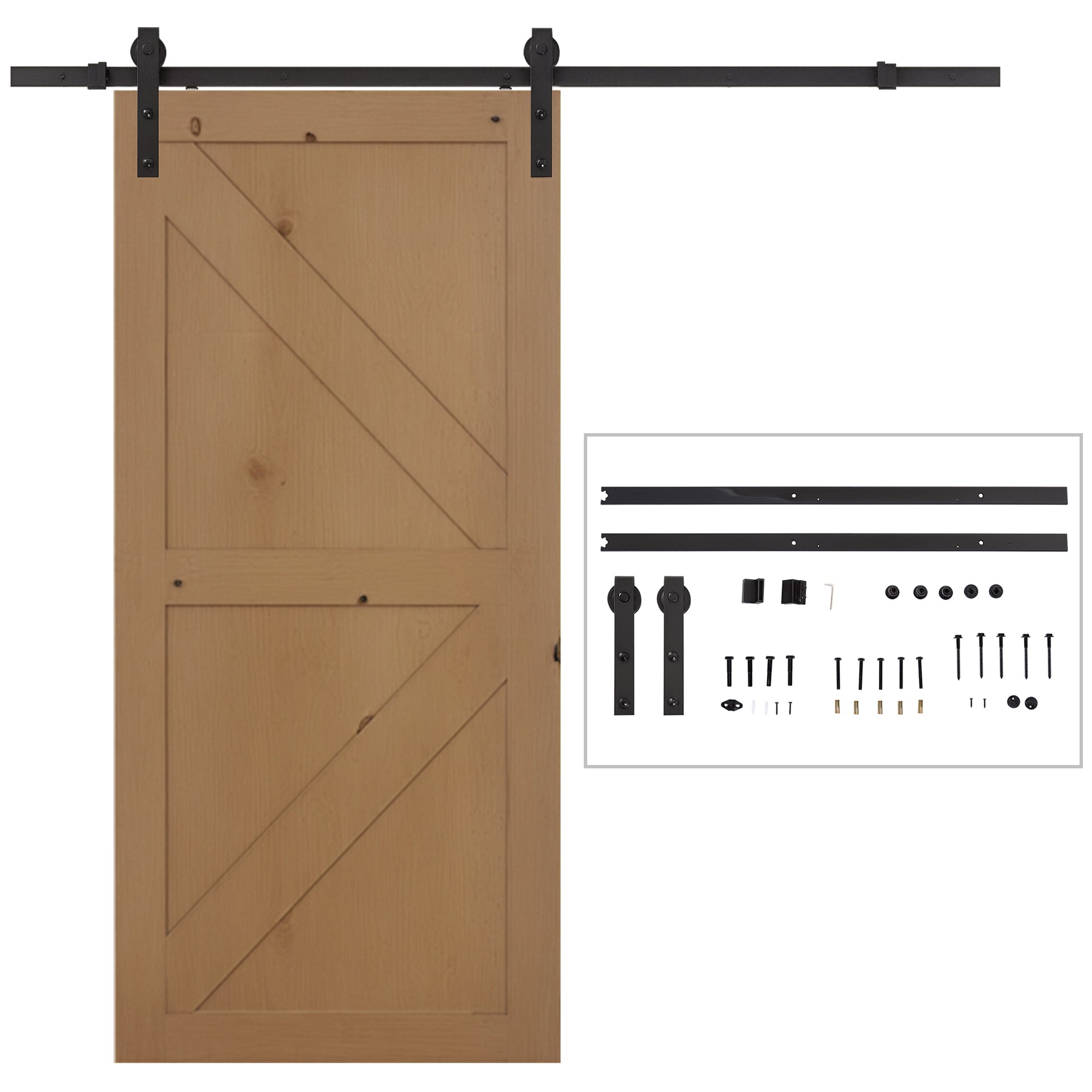 HOMCOM Schiebetürbeschlag-Set 200 cm Komplettset mit Schienen, Rollen, Gleitschienenstoppern, Bodenblock, Türschrauben-Set, Schiebetürsystem aus schwarzem Qualitätsstahl