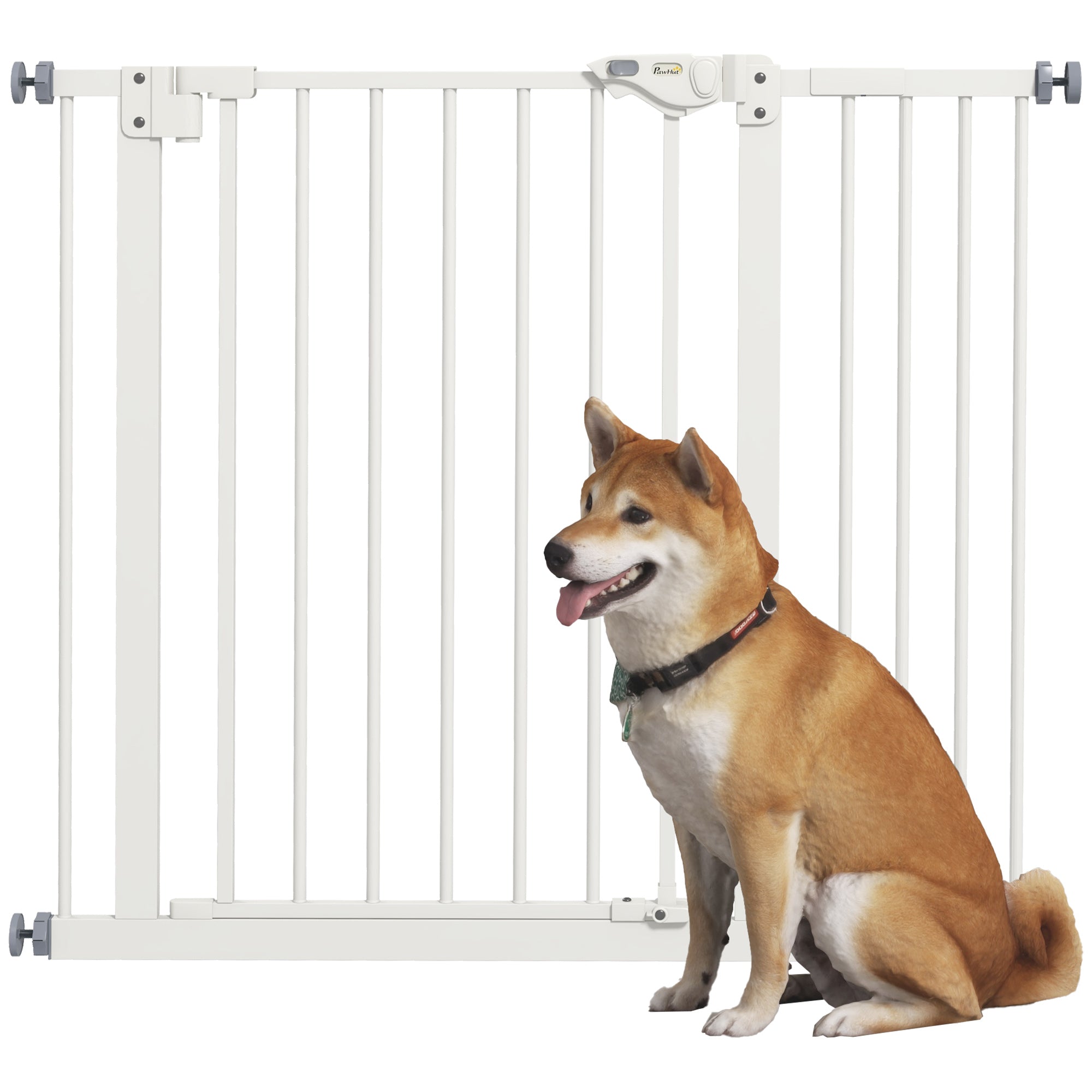 Door Guard Stair Guard with 14 cm Extension Door Gate without Drilling Stair Gate for Widths 74-94 cm Double-Swing Metal White