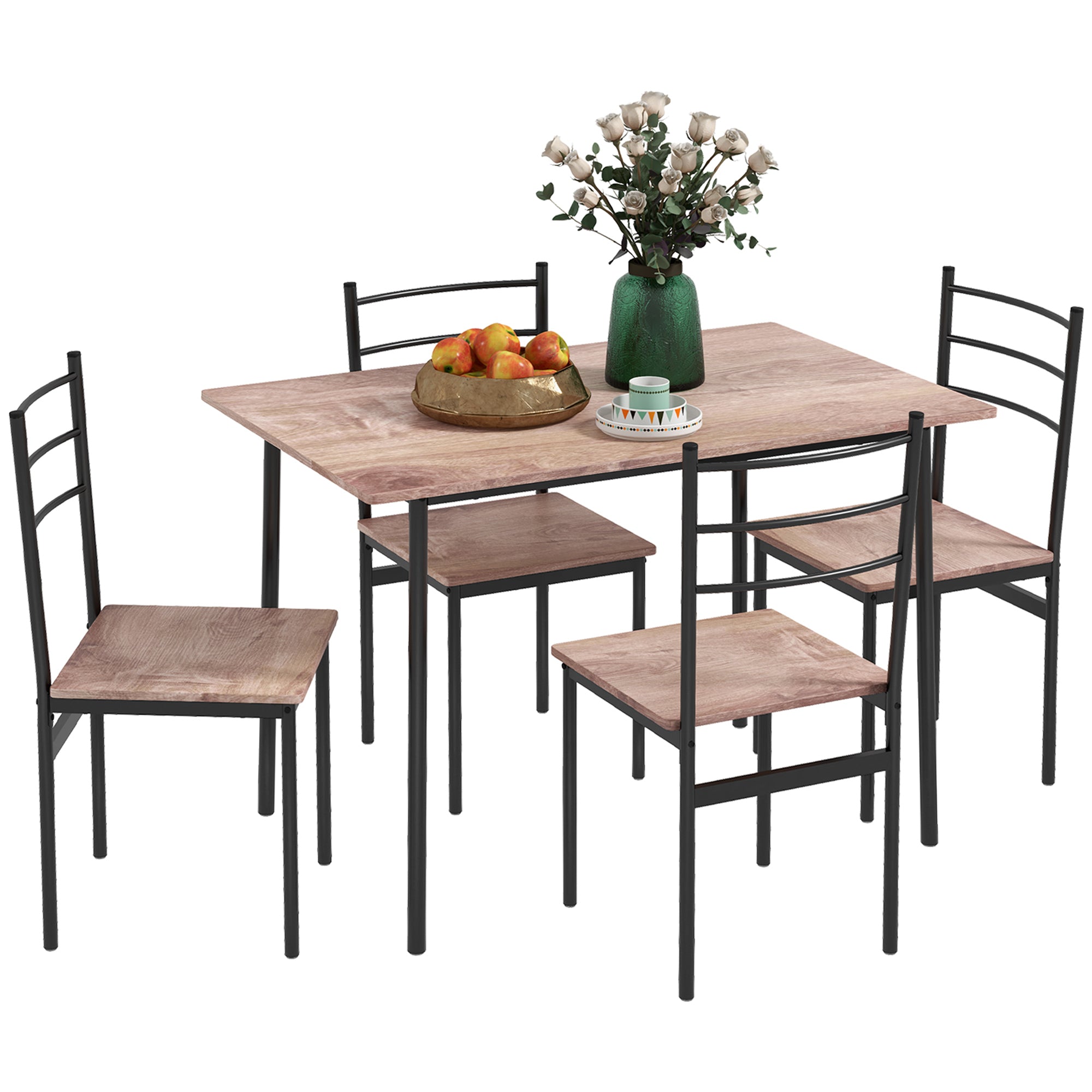 HOMCOM 5-Teile Plaz-spuer Dining Tabelle an Stullenset mat rektangularer Kichen Tabelle 110x70x75 cm an 4 moderne Stull 40x43x86 cm, aus MDF an Stol, Braun a Schwaarz